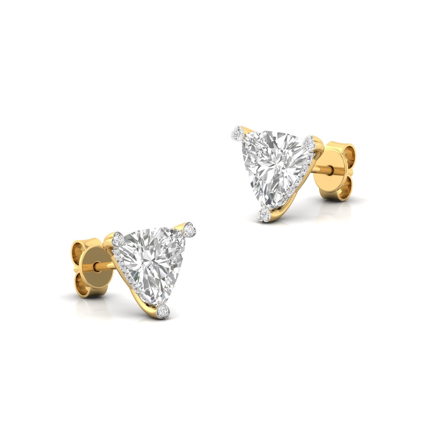 Trillion Cut Diamond Stud Earrings (1 Pair) | Lab Grown CVD Diamond Solitaire Earrings | 925 Silver | 10K | 14K | 18K - View 3