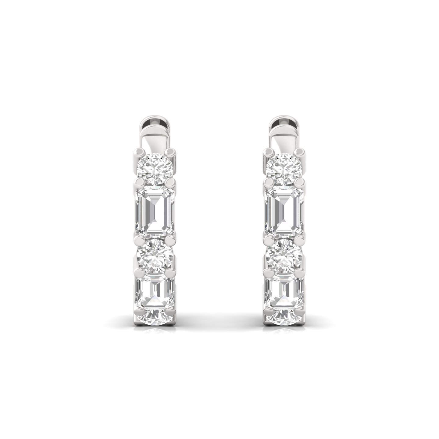 Emerald & Round Cut Diamond Hoop Earrings (1 Pair) | Lab Grown CVD Diamond Modern Hoops | 925 Silver | 10K | 14K | 18K - View 2