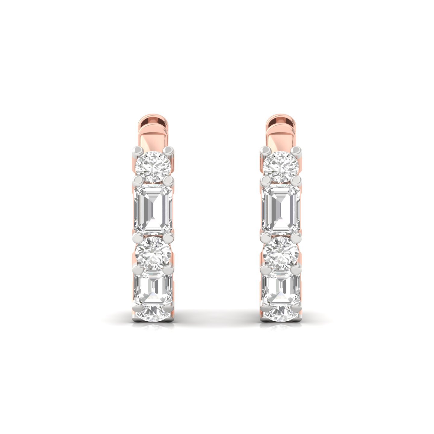 Emerald & Round Cut Diamond Hoop Earrings (1 Pair) | Lab Grown CVD Diamond Modern Hoops | 925 Silver | 10K | 14K | 18K - View 2