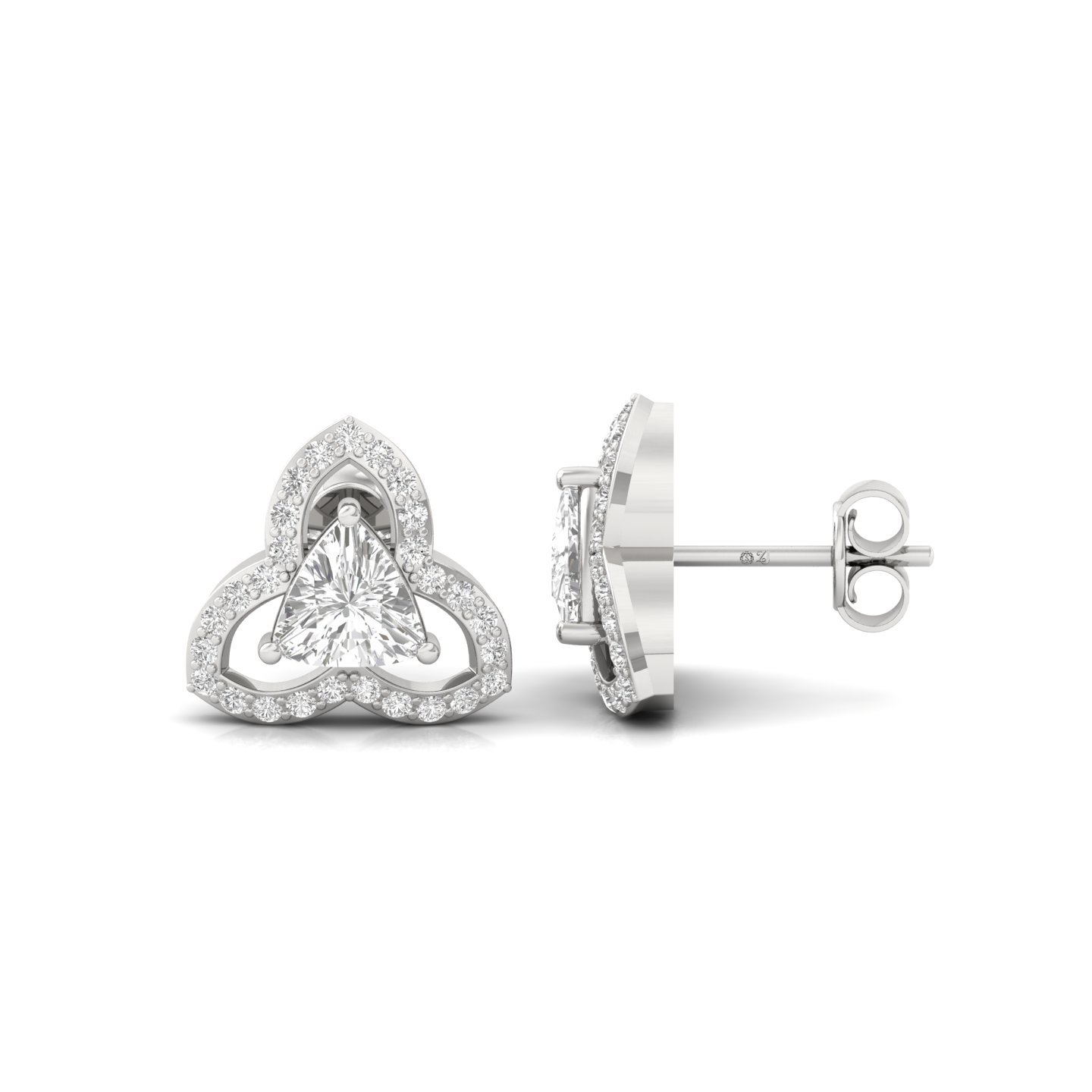 Trillion Cut Diamond Stud Earrings (1 Pair) | Lab Grown CVD Diamond Halo Studs | 925 Silver | 10K | 14K | 18K - Main View