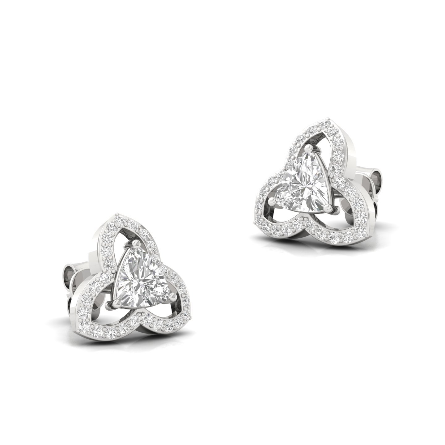 Trillion Cut Diamond Stud Earrings (1 Pair) | Lab Grown CVD Diamond Halo Studs | 925 Silver | 10K | 14K | 18K - View 3
