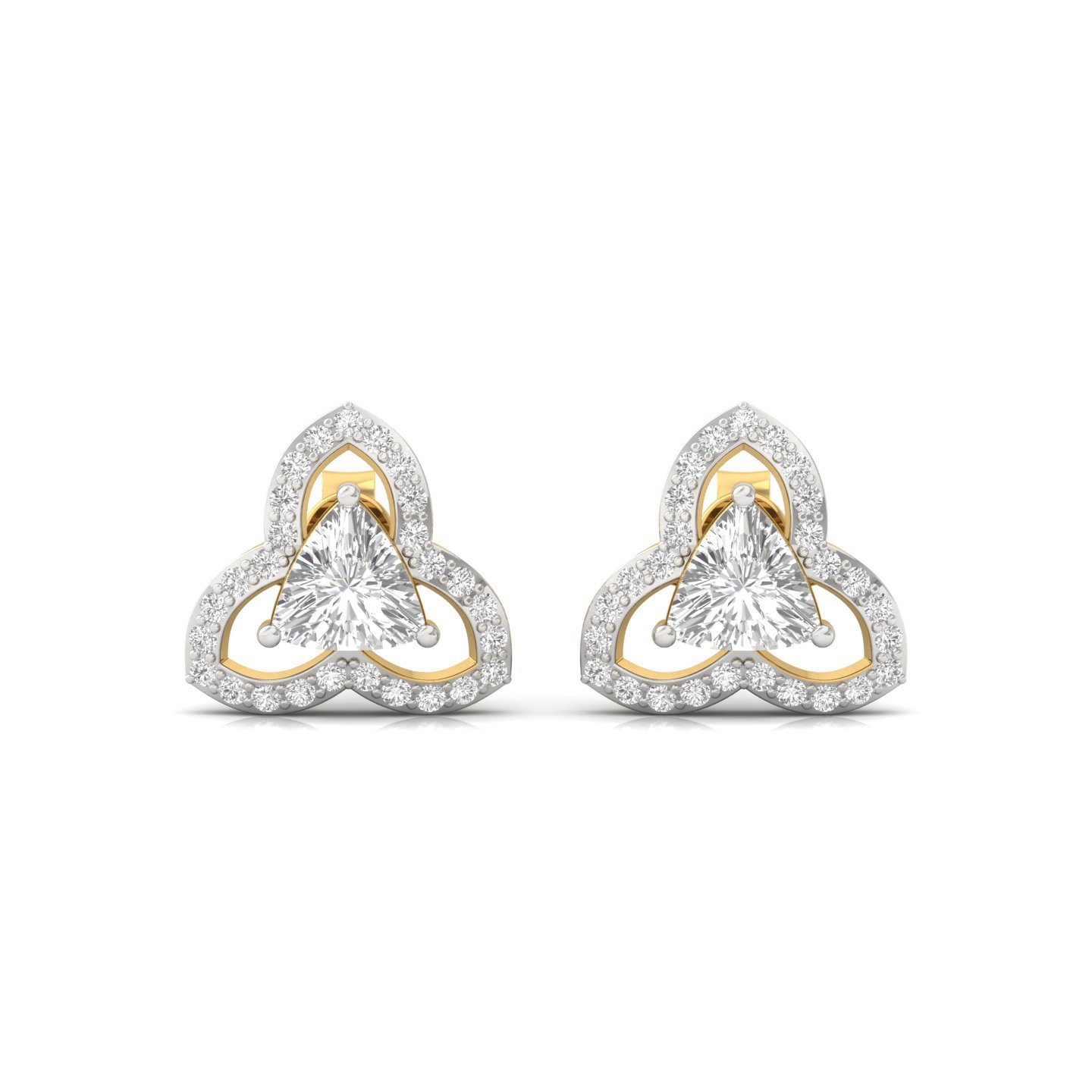 Trillion Cut Diamond Stud Earrings (1 Pair) | Lab Grown CVD Diamond Halo Studs | 925 Silver | 10K | 14K | 18K - View 2