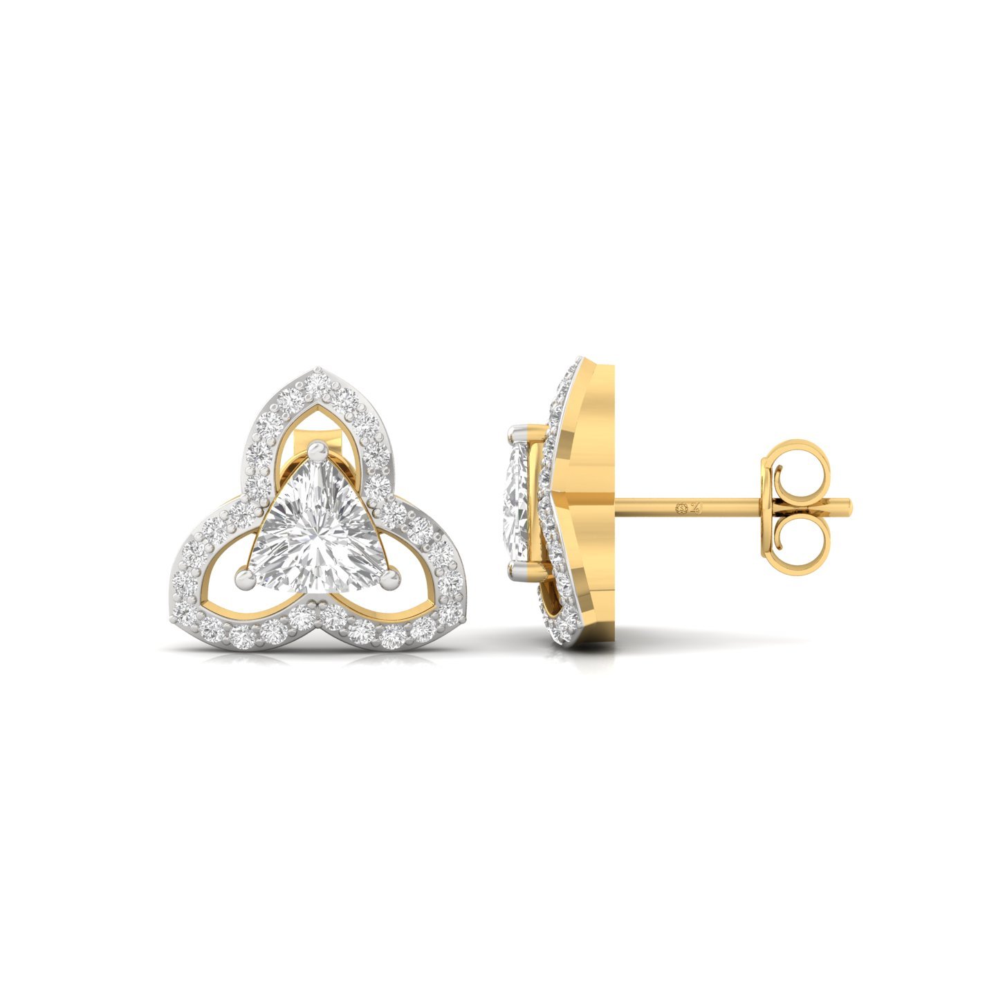 Trillion Cut Diamond Stud Earrings (1 Pair) | Lab Grown CVD Diamond Halo Studs | 925 Silver | 10K | 14K | 18K - Gold Main View