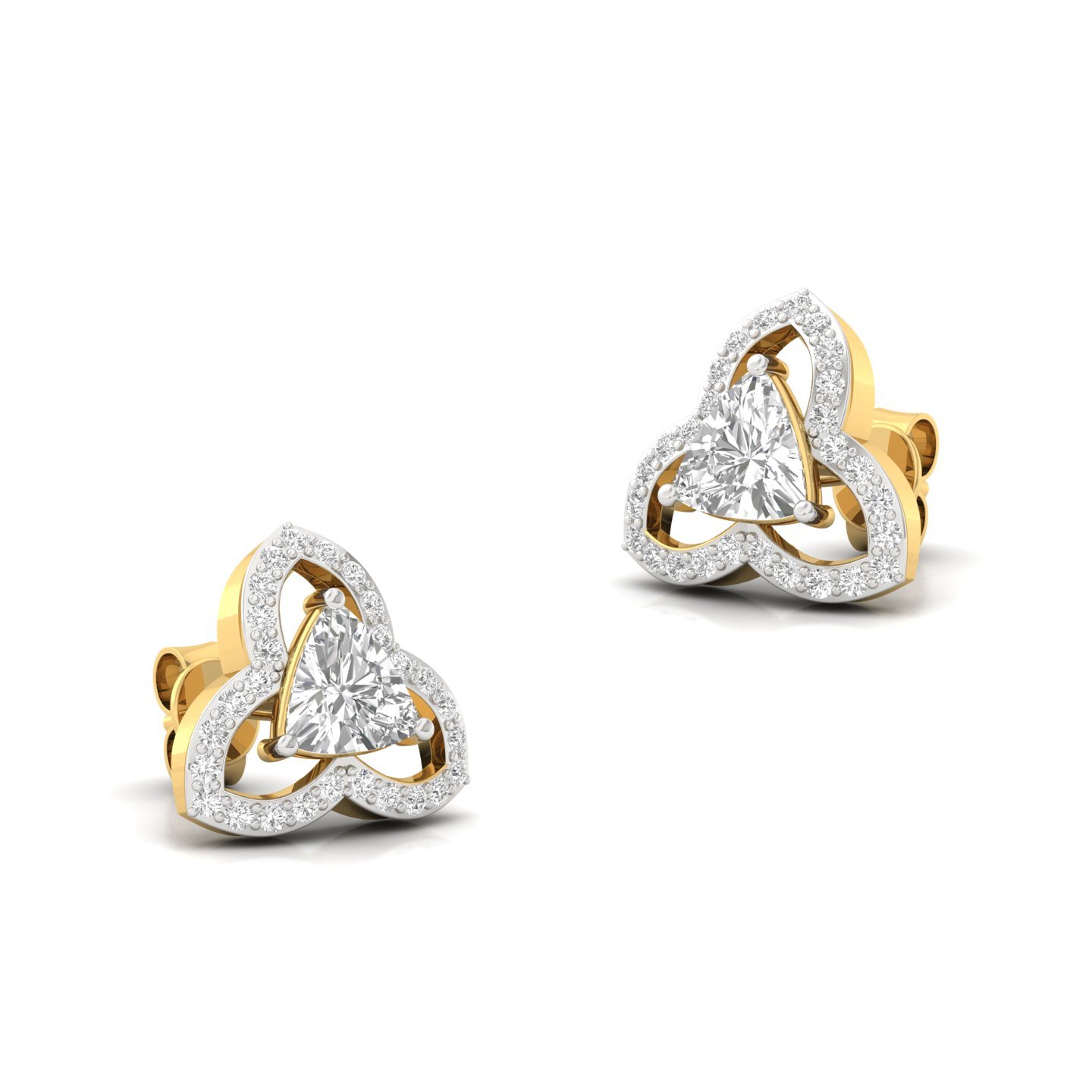 Trillion Cut Diamond Stud Earrings (1 Pair) | Lab Grown CVD Diamond Halo Studs | 925 Silver | 10K | 14K | 18K - View 3