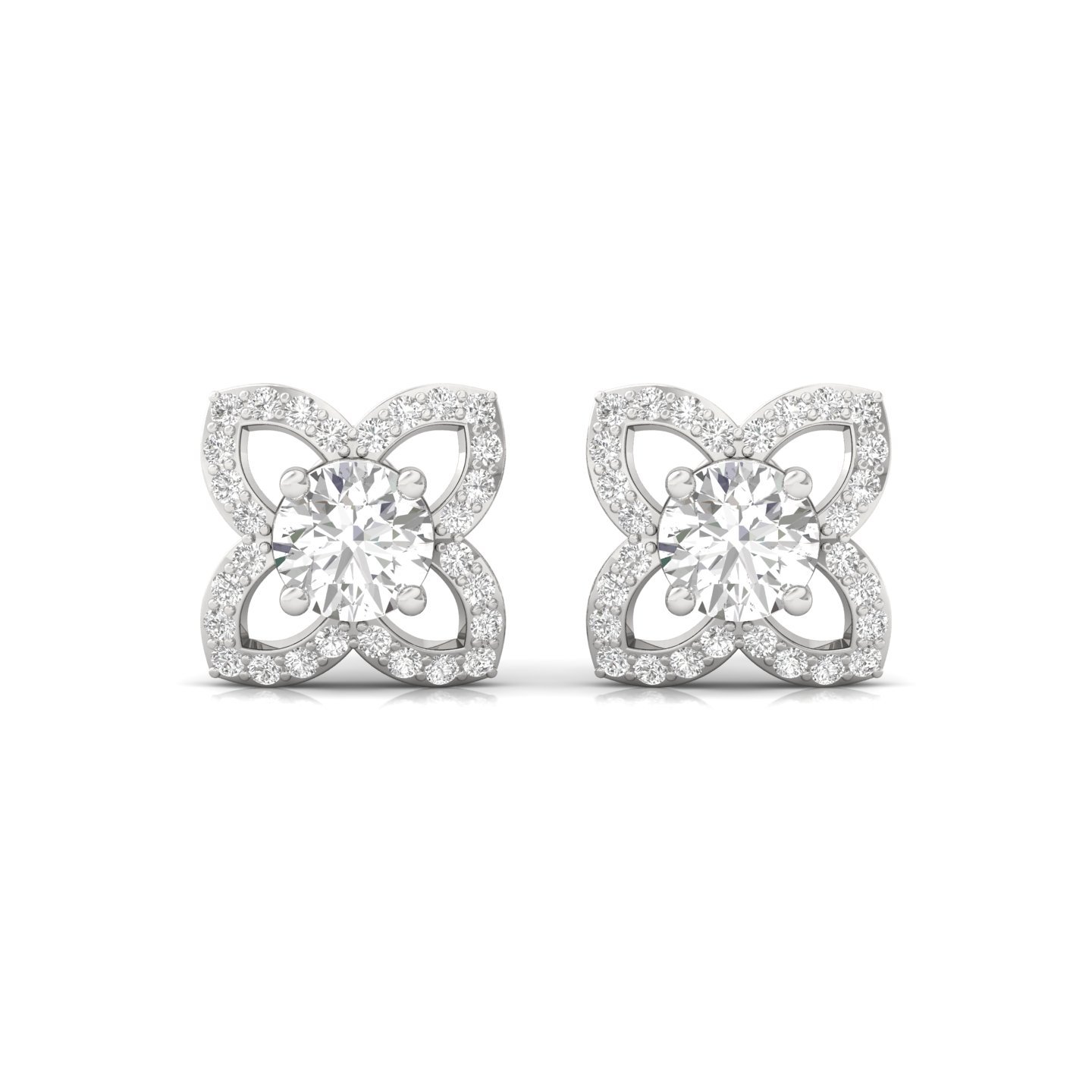 Round Cut Diamond Stud Earrings (1 Pair) | Lab Grown CVD Diamond Floral Halo Earrings | 925 Silver | 10K | 14K | 18K - View 2