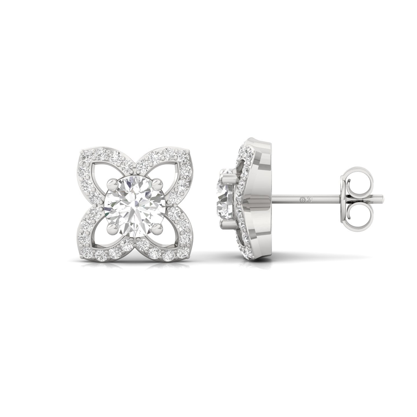 Round Cut Diamond Stud Earrings (1 Pair) | Lab Grown CVD Diamond Floral Halo Earrings | 925 Silver | 10K | 14K | 18K - Main View