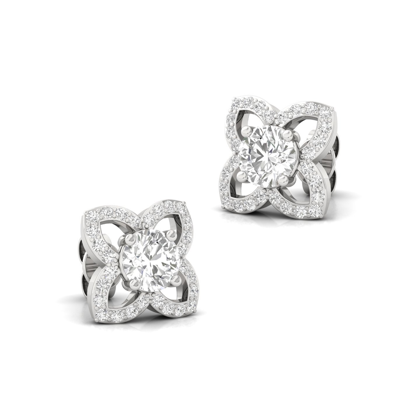 Round Cut Diamond Stud Earrings (1 Pair) | Lab Grown CVD Diamond Floral Halo Earrings | 925 Silver | 10K | 14K | 18K - View 3