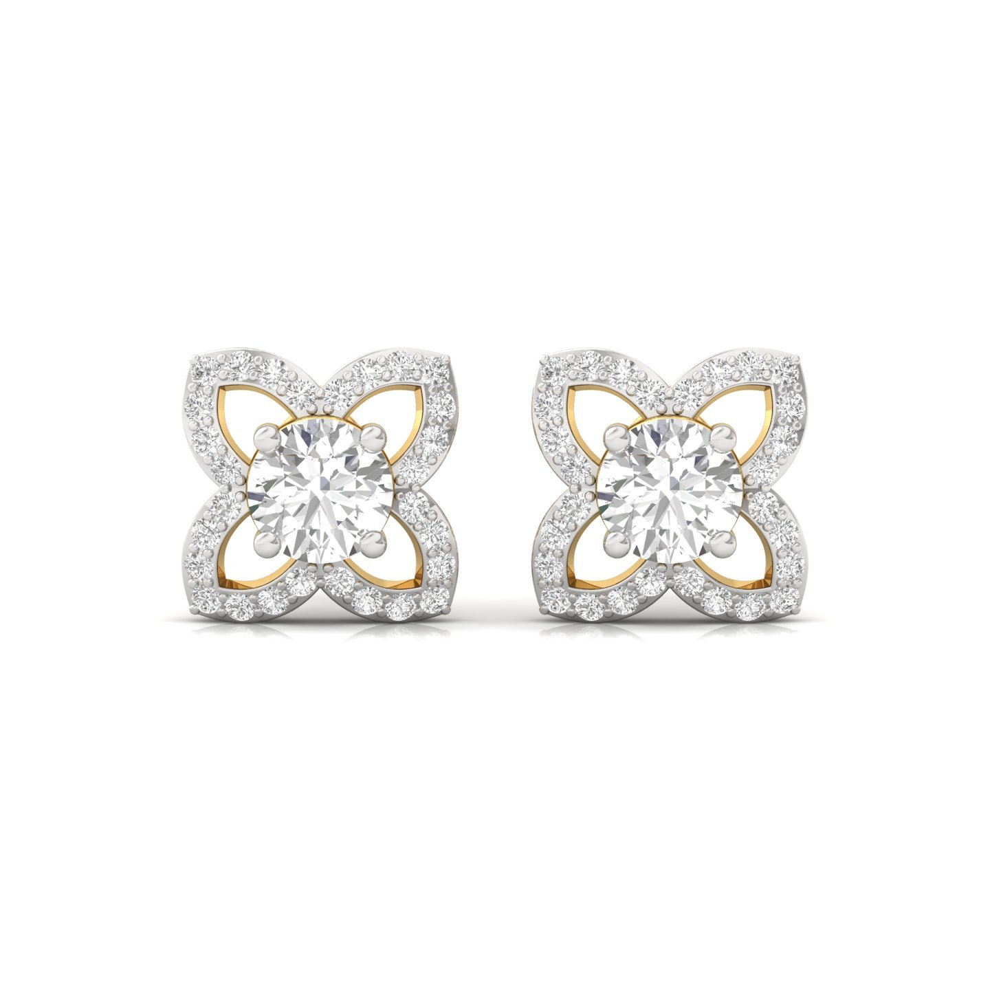 Round Cut Diamond Stud Earrings (1 Pair) | Lab Grown CVD Diamond Floral Halo Earrings | 925 Silver | 10K | 14K | 18K - View 2