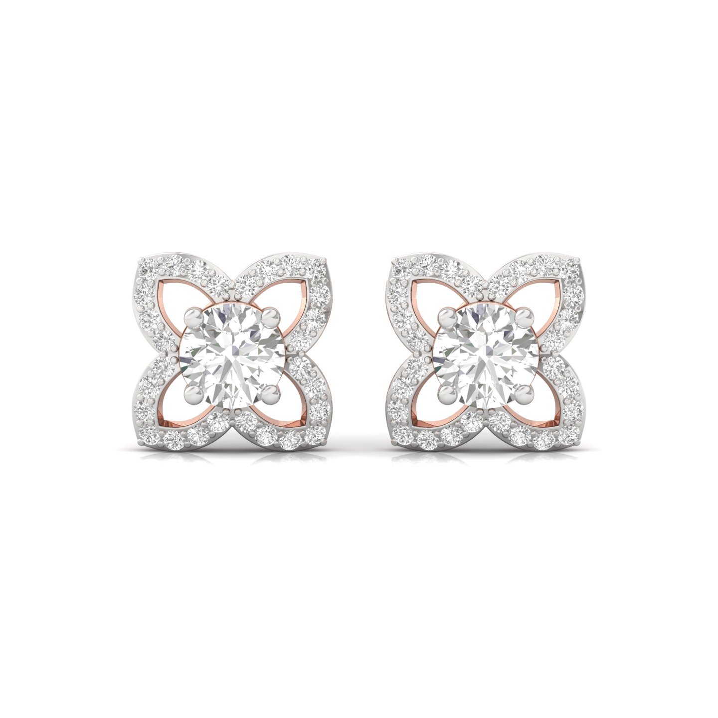 Round Cut Diamond Stud Earrings (1 Pair) | Lab Grown CVD Diamond Floral Halo Earrings | 925 Silver | 10K | 14K | 18K - View 2
