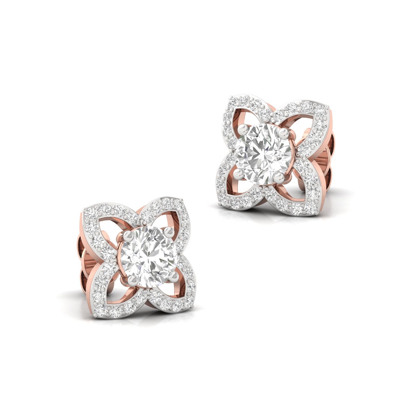 Round Cut Diamond Stud Earrings (1 Pair) | Lab Grown CVD Diamond Floral Halo Earrings | 925 Silver | 10K | 14K | 18K - View 3