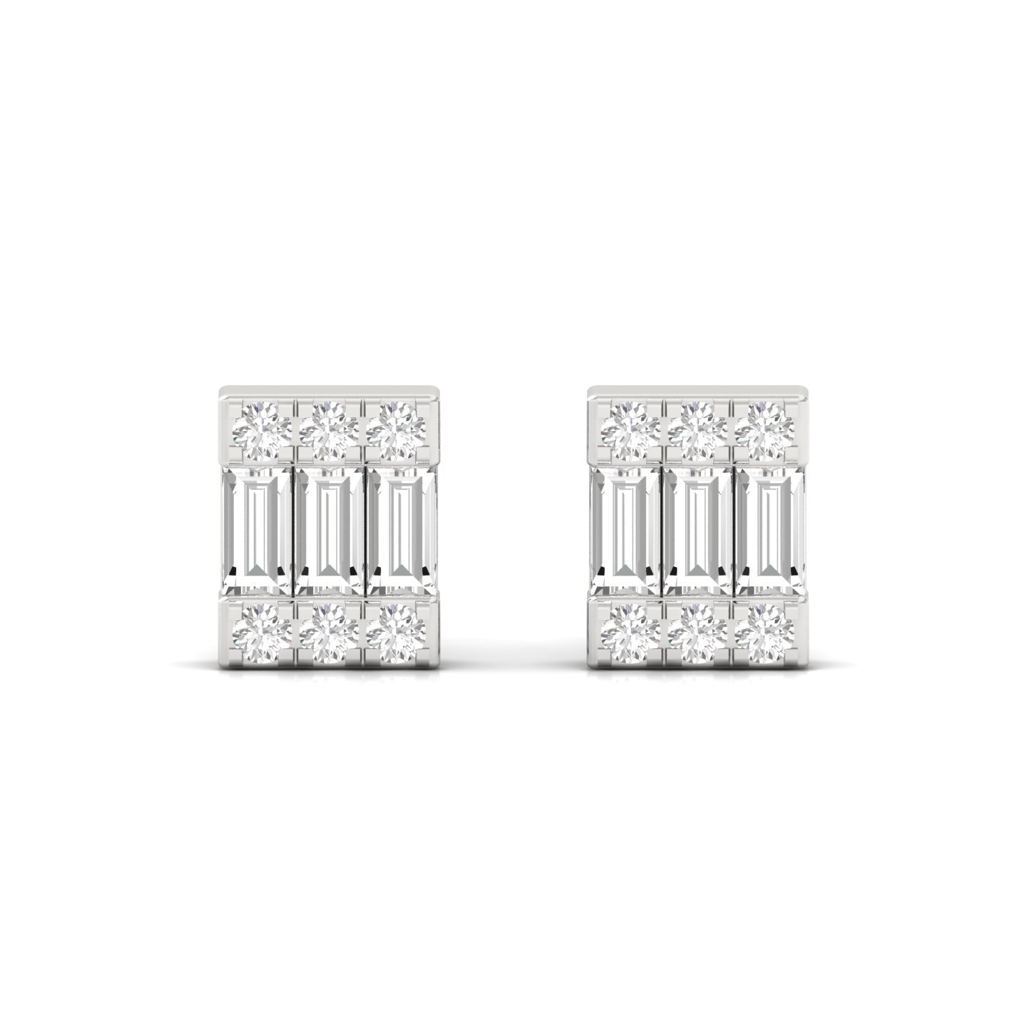 Baguette & Round Cut Diamond Stud Earrings (1 Pair) | Modern Lab Grown CVD Diamond Geometric Earrings | 925 Silver | 10K | 14K | 18K - View 2