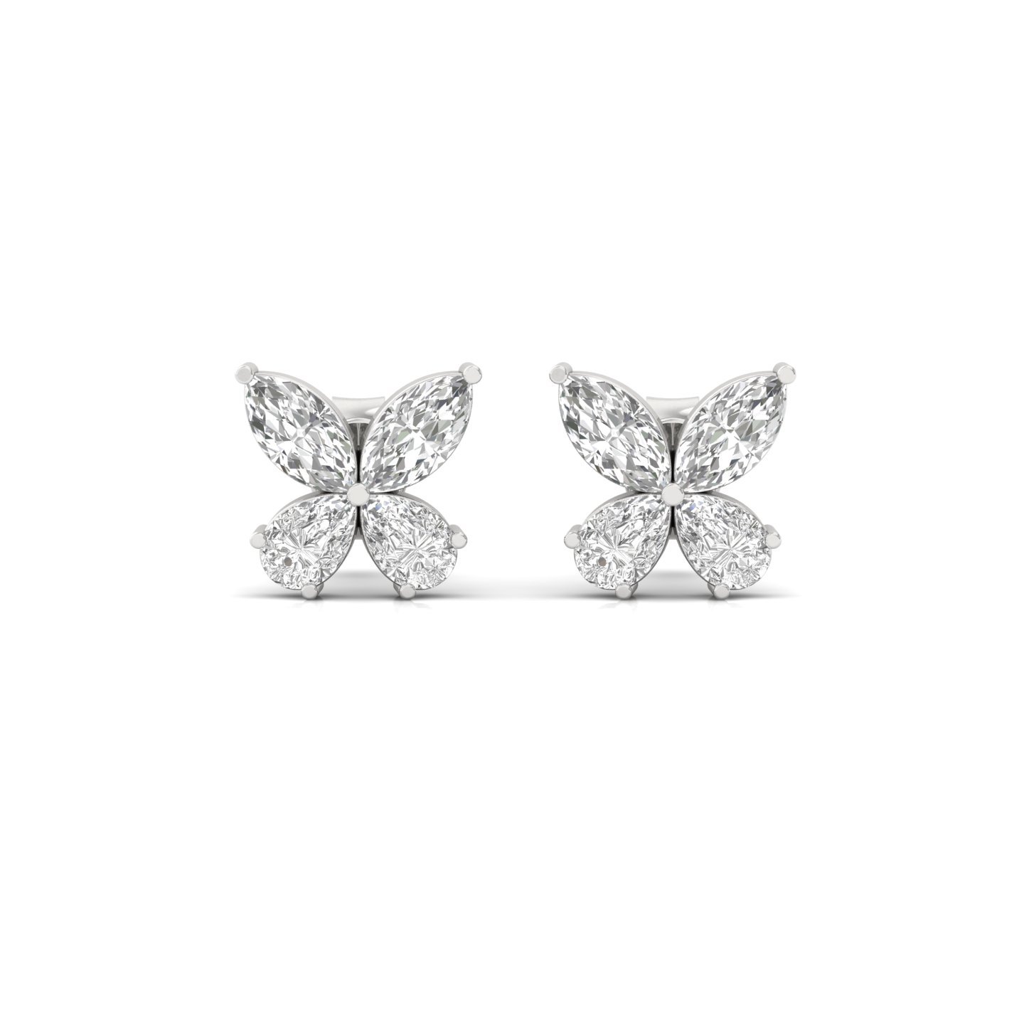 Marquise & Pear Cut Diamond Butterfly Stud Earrings (1 Pair) | Lab Grown CVD Diamond Cluster Earrings | 925 Silver | 10K | 14K | 18K - View 2
