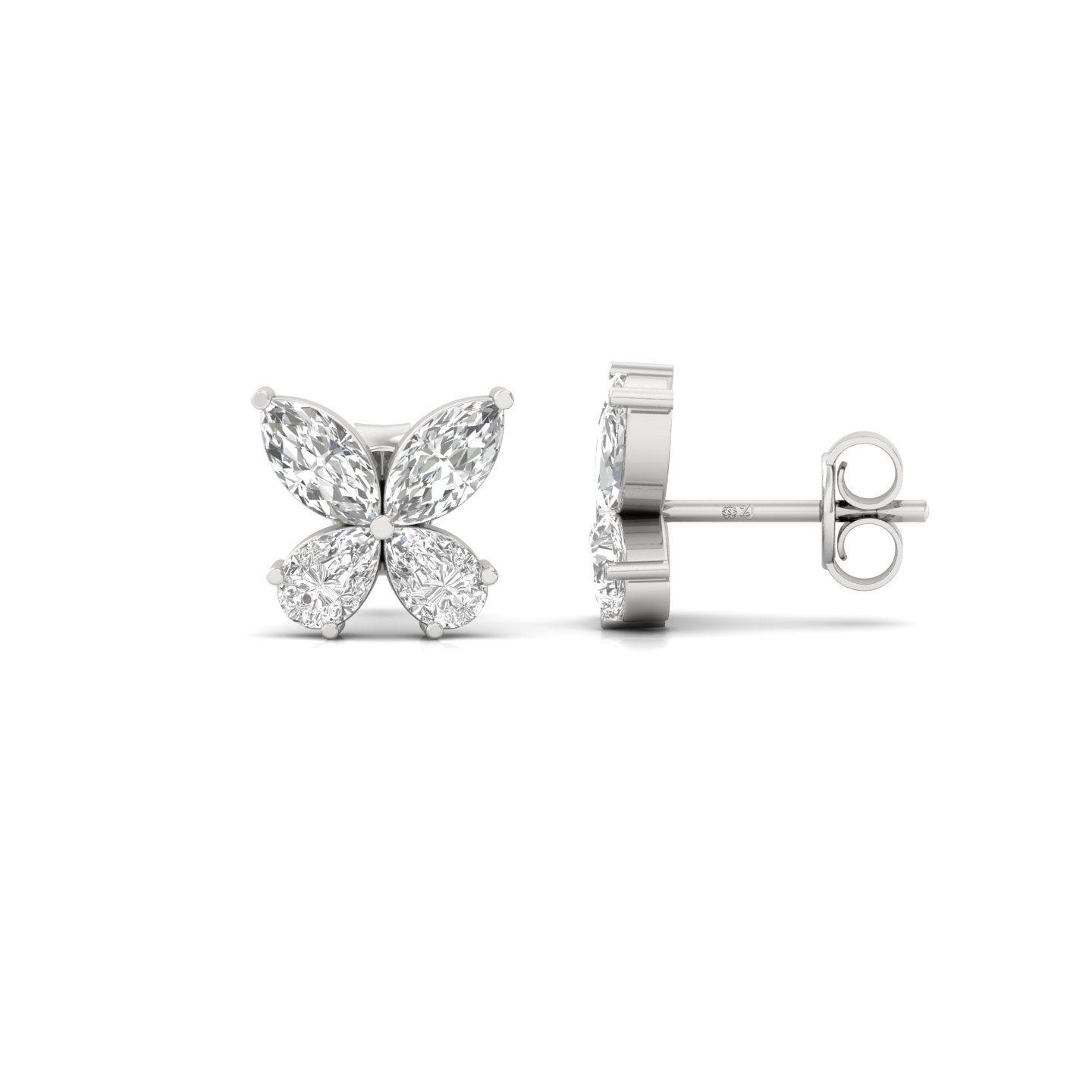 Marquise & Pear Cut Diamond Butterfly Stud Earrings (1 Pair) | Lab Grown CVD Diamond Cluster Earrings | 925 Silver | 10K | 14K | 18K - Main View
