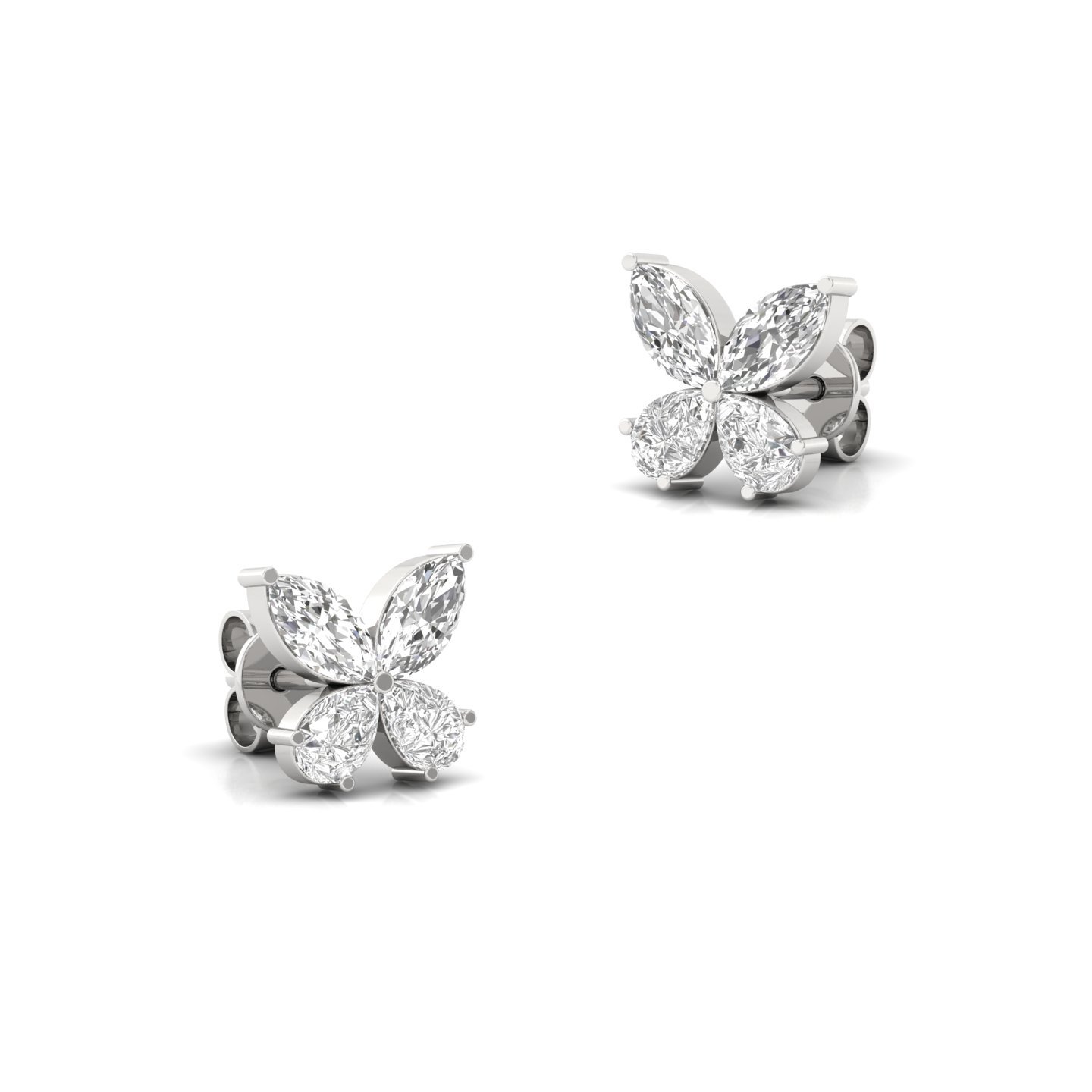 Marquise & Pear Cut Diamond Butterfly Stud Earrings (1 Pair) | Lab Grown CVD Diamond Cluster Earrings | 925 Silver | 10K | 14K | 18K - View 3