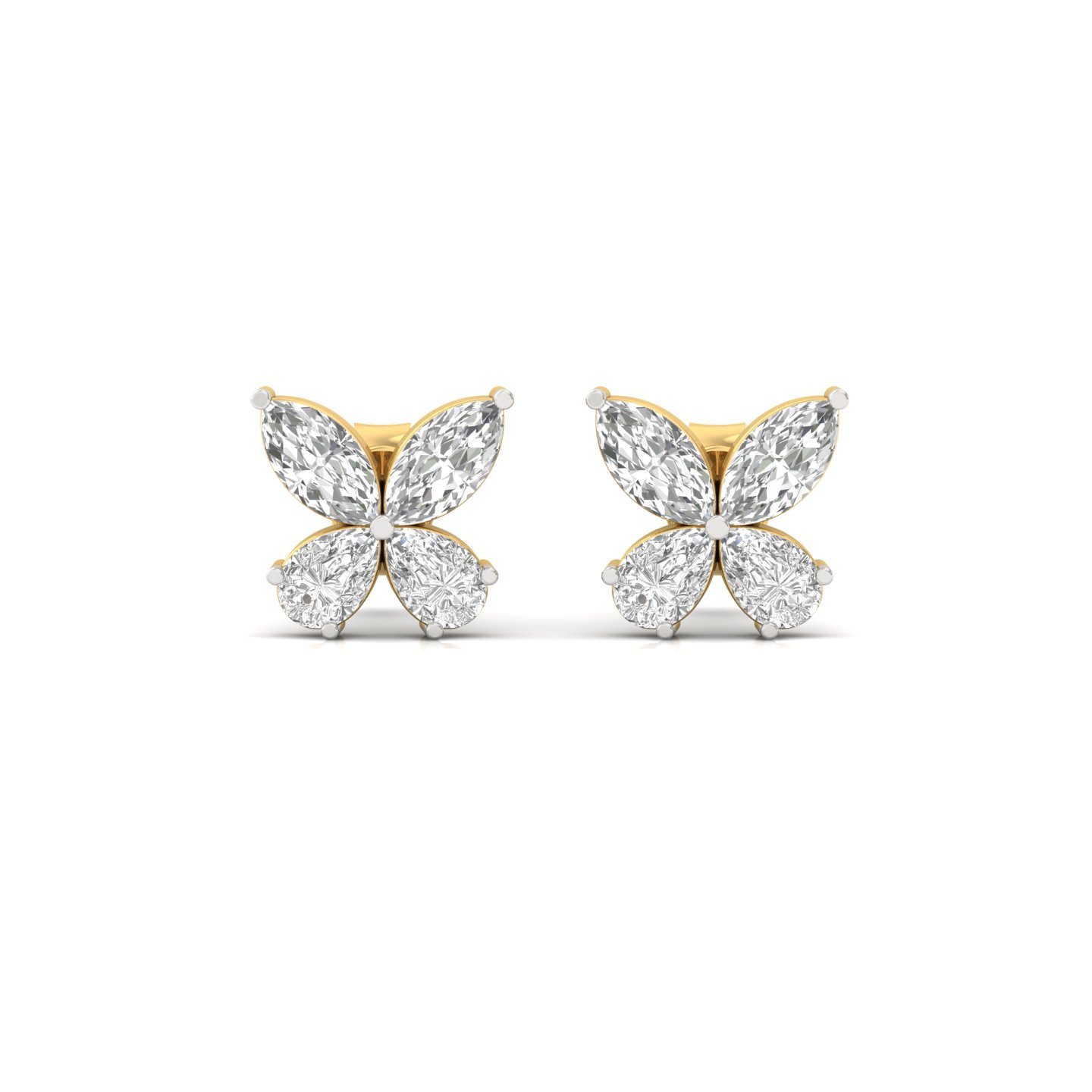 Marquise & Pear Cut Diamond Butterfly Stud Earrings (1 Pair) | Lab Grown CVD Diamond Cluster Earrings | 925 Silver | 10K | 14K | 18K - View 2