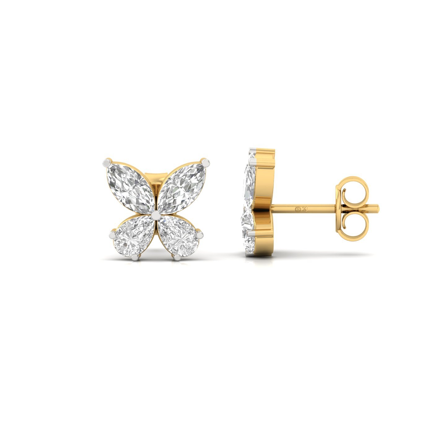 Marquise & Pear Cut Diamond Butterfly Stud Earrings (1 Pair) | Lab Grown CVD Diamond Cluster Earrings | 925 Silver | 10K | 14K | 18K - Gold Main View