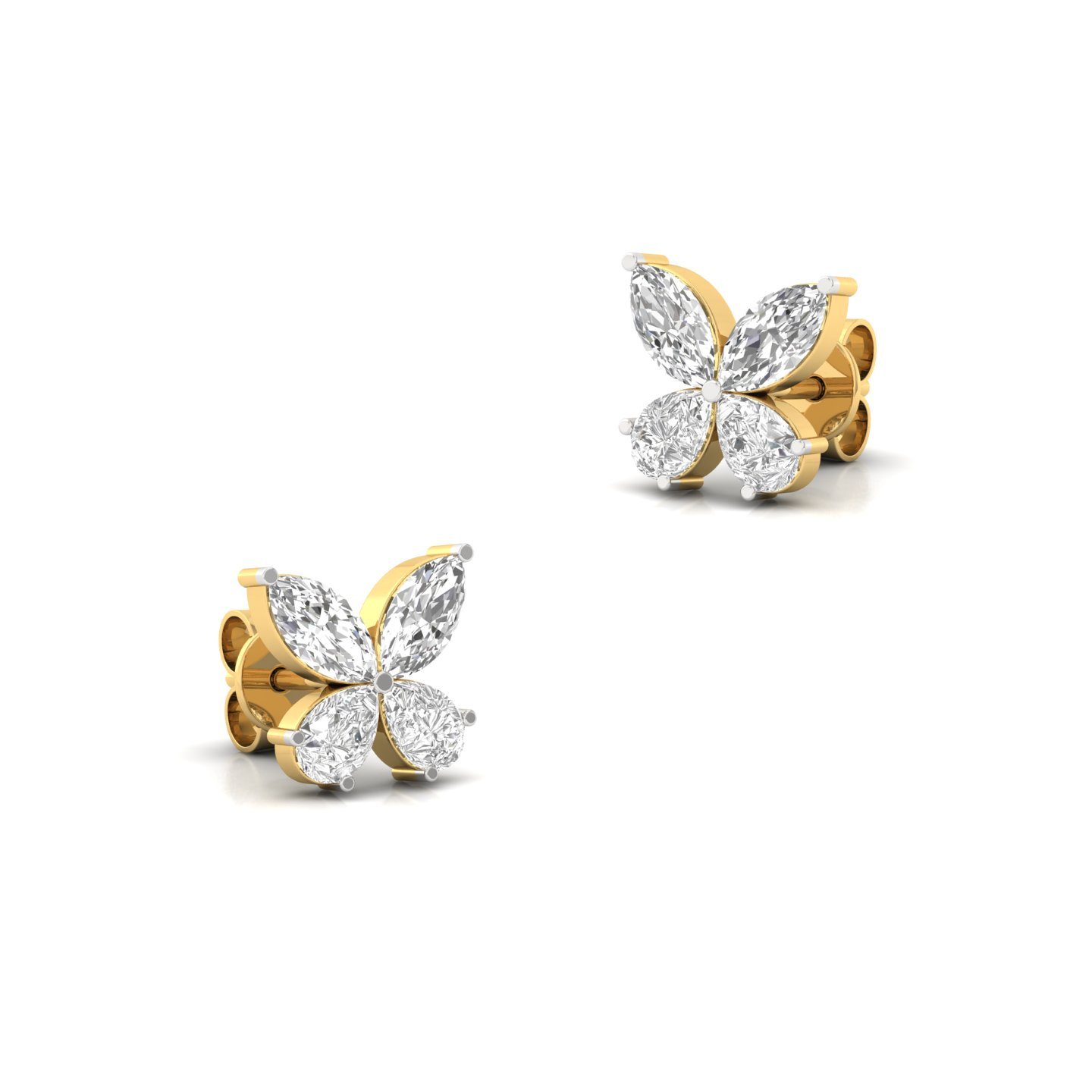 Marquise & Pear Cut Diamond Butterfly Stud Earrings (1 Pair) | Lab Grown CVD Diamond Cluster Earrings | 925 Silver | 10K | 14K | 18K - View 3
