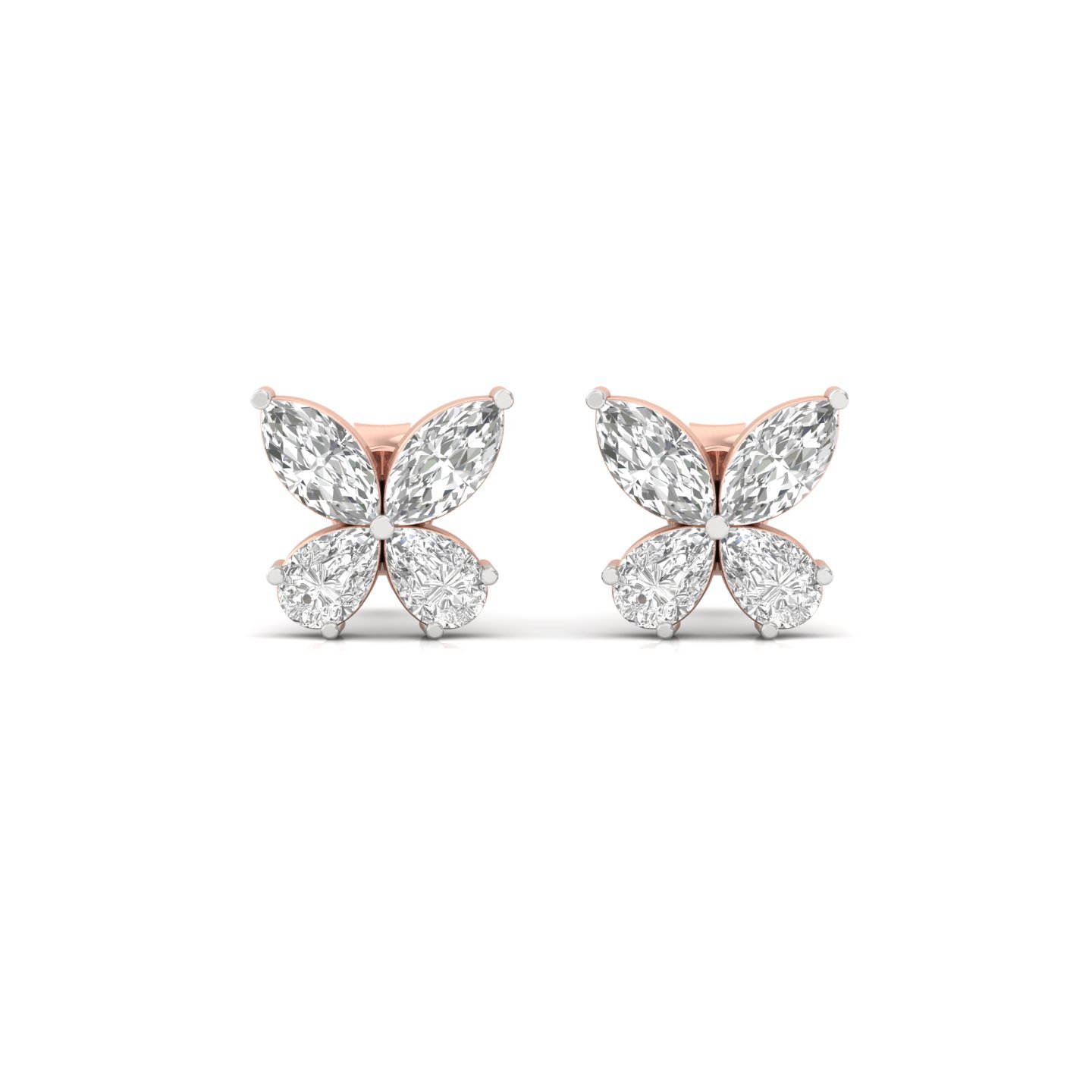 Marquise & Pear Cut Diamond Butterfly Stud Earrings (1 Pair) | Lab Grown CVD Diamond Cluster Earrings | 925 Silver | 10K | 14K | 18K - View 2