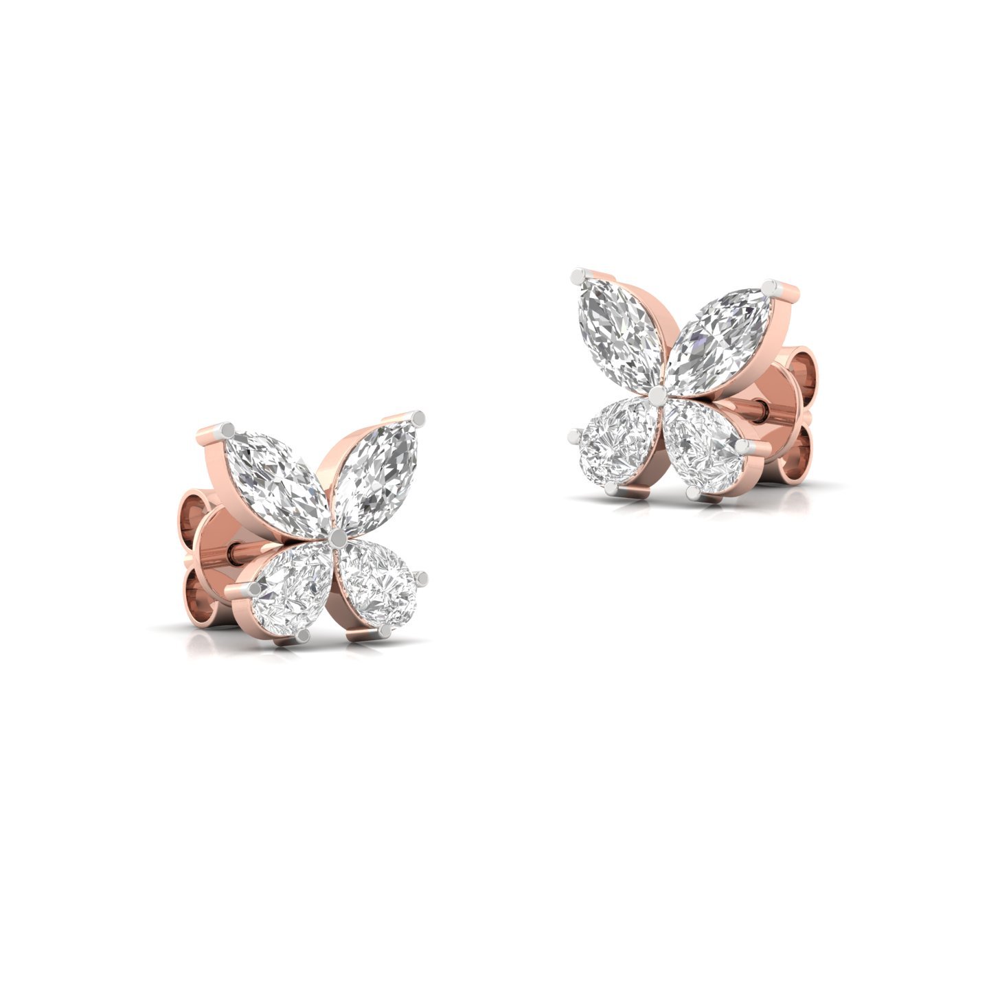 Marquise & Pear Cut Diamond Butterfly Stud Earrings (1 Pair) | Lab Grown CVD Diamond Cluster Earrings | 925 Silver | 10K | 14K | 18K - View 3