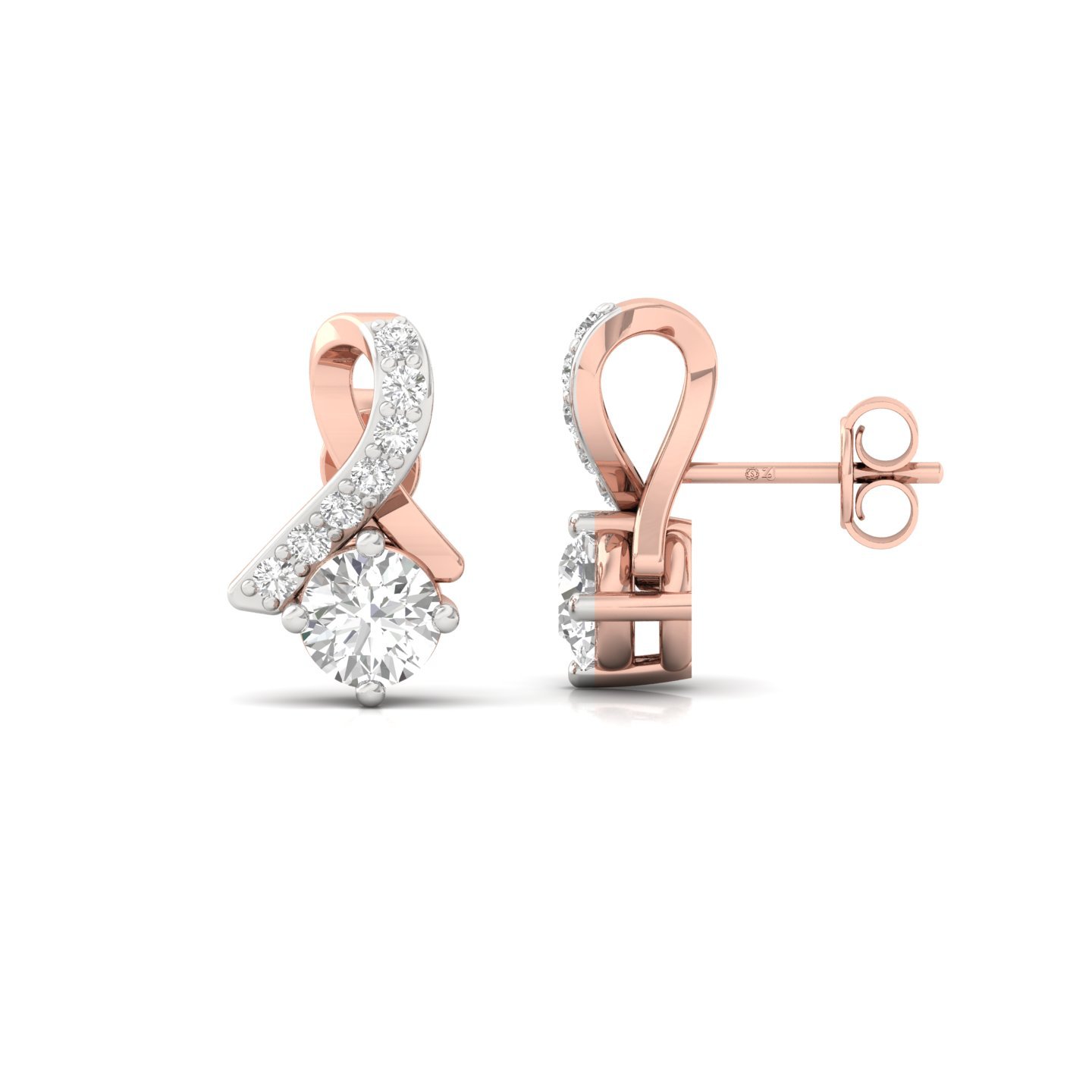Round Cut Diamond Infinity Stud Earrings (1 Pair) | Lab Grown CVD Diamond Elegant Studs | 925 Silver | 10K | 14K | 18K - Rose Gold Main View
