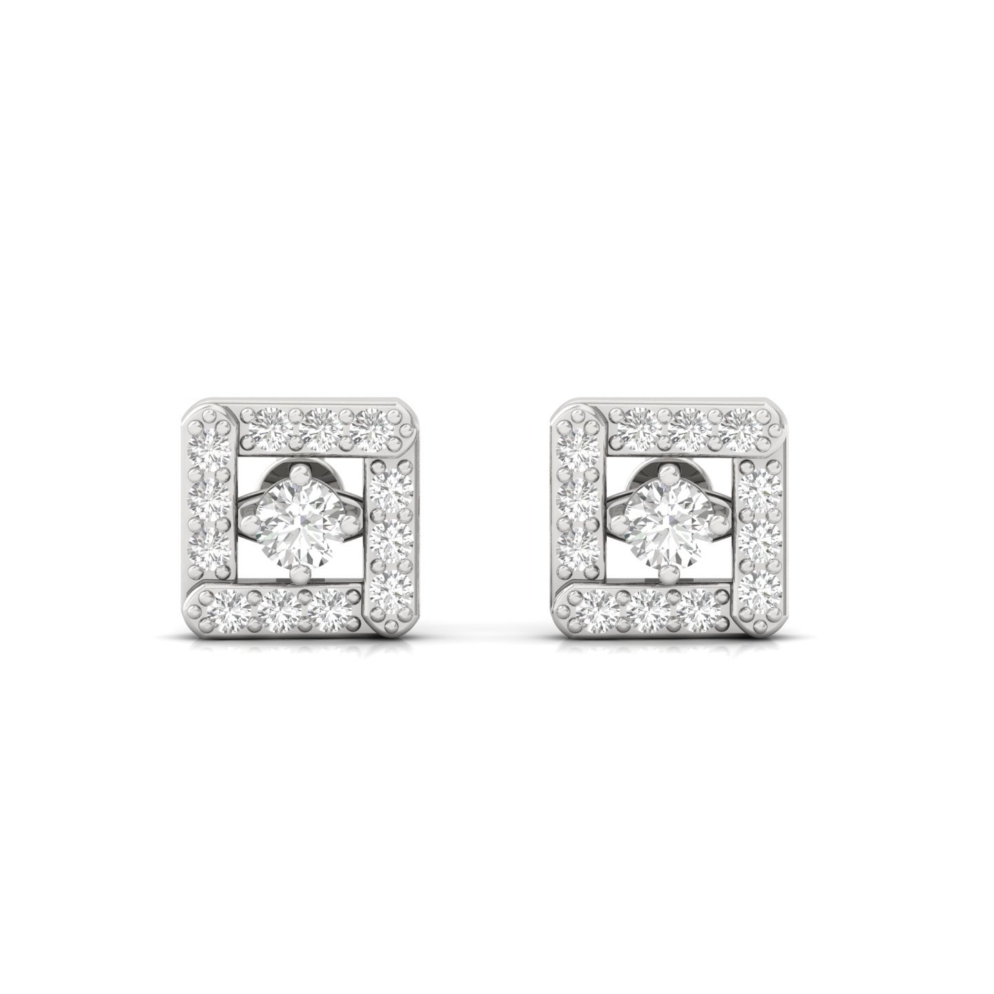 Round Cut Diamond Square Halo Stud Earrings (1 Pair) | Lab Grown CVD Diamond Geometric Studs | 925 Silver | 10K | 14K | 18K - View 2