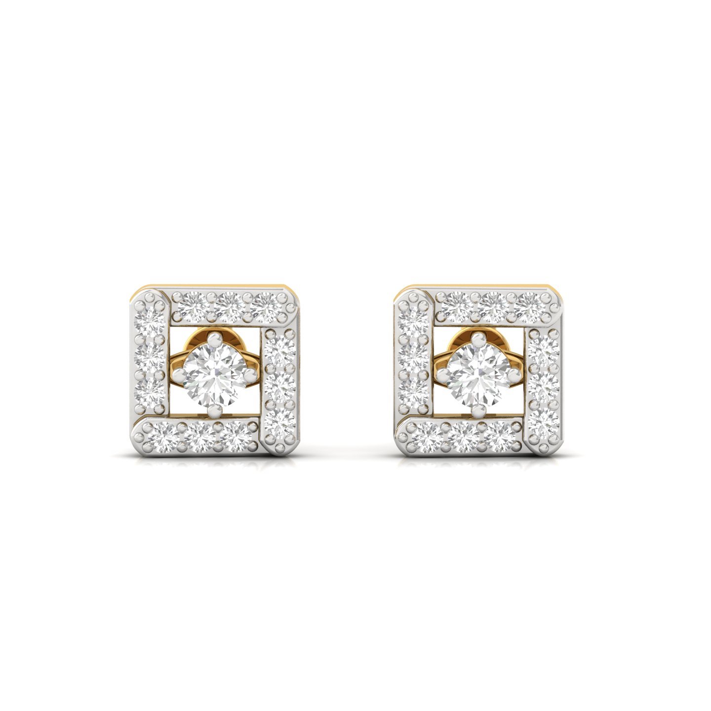 Round Cut Diamond Square Halo Stud Earrings (1 Pair) | Lab Grown CVD Diamond Geometric Studs | 925 Silver | 10K | 14K | 18K - View 2