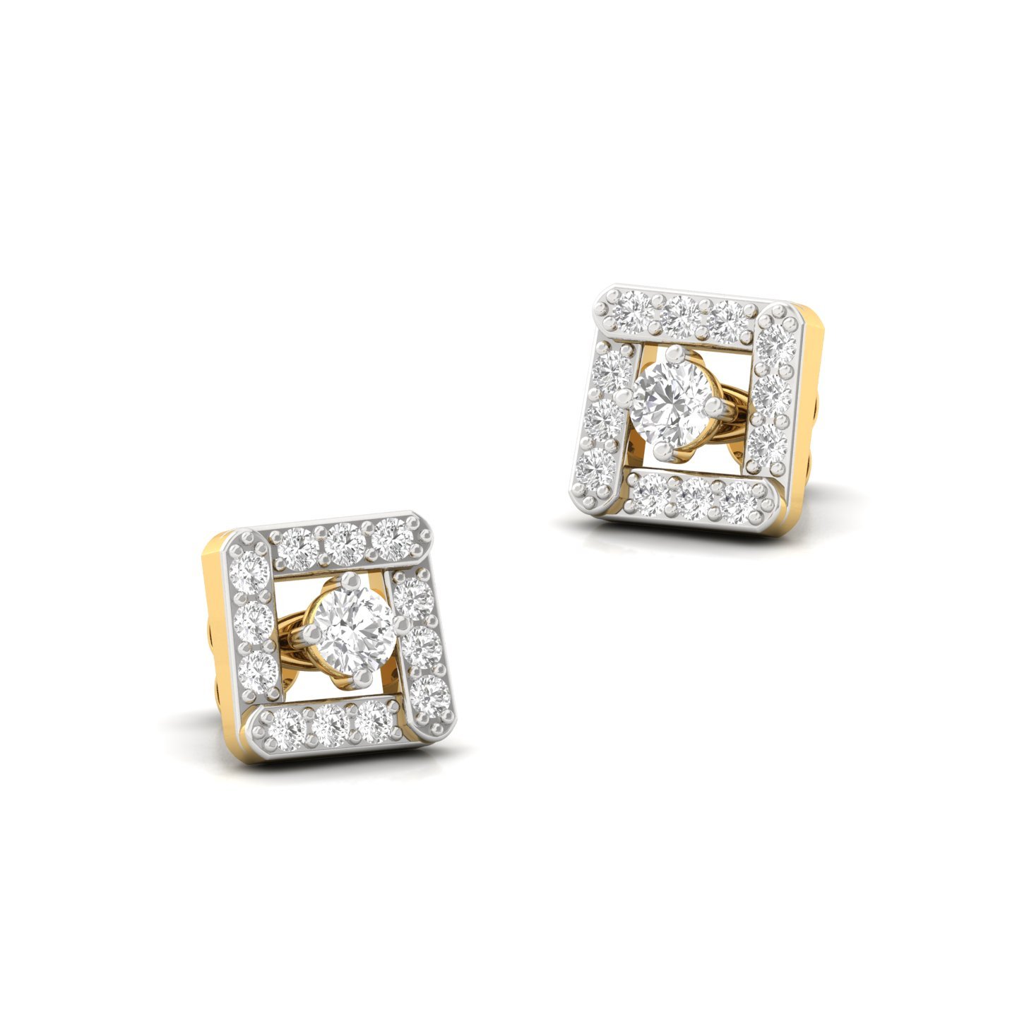 Round Cut Diamond Square Halo Stud Earrings (1 Pair) | Lab Grown CVD Diamond Geometric Studs | 925 Silver | 10K | 14K | 18K - View 3