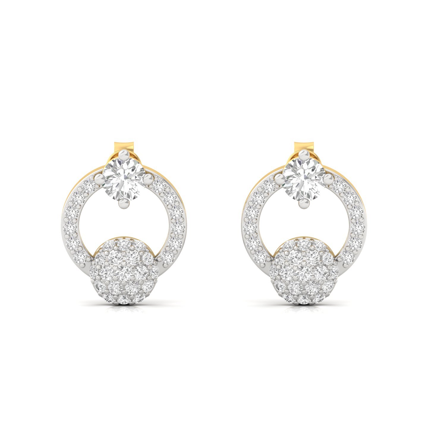 Round Cut Diamond Halo Circle Stud Earrings (1 Pair) | Lab Grown CVD Diamond Cluster Studs | 925 Silver | 10K | 14K | 18K - View 2