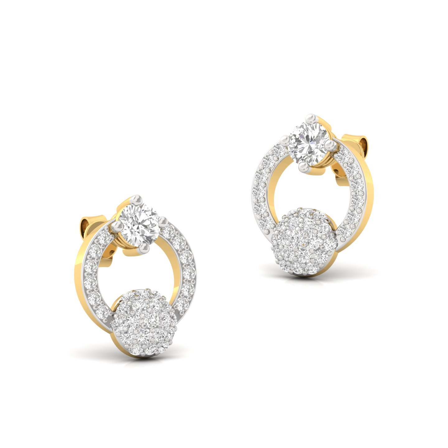 Round Cut Diamond Halo Circle Stud Earrings (1 Pair) | Lab Grown CVD Diamond Cluster Studs | 925 Silver | 10K | 14K | 18K - View 3