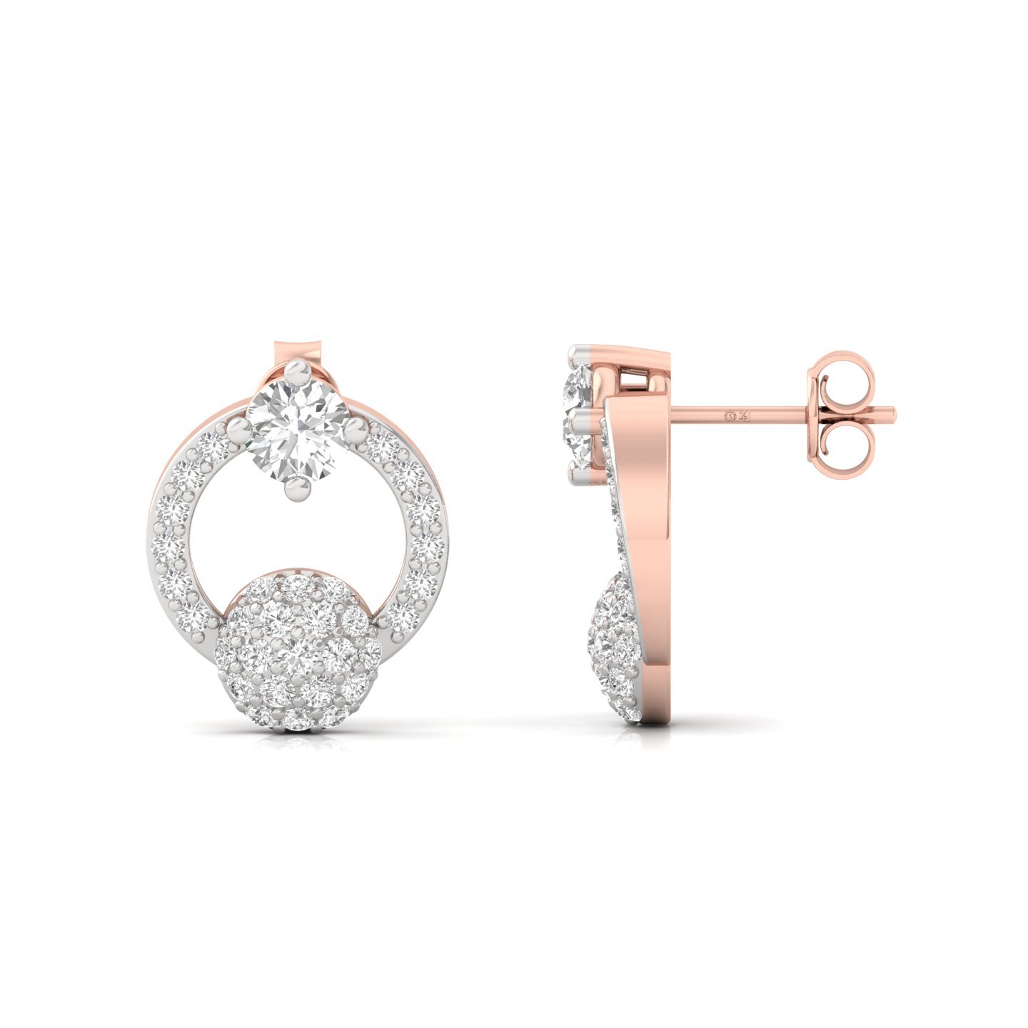 Round Cut Diamond Halo Circle Stud Earrings (1 Pair) | Lab Grown CVD Diamond Cluster Studs | 925 Silver | 10K | 14K | 18K - Rose Gold Main View