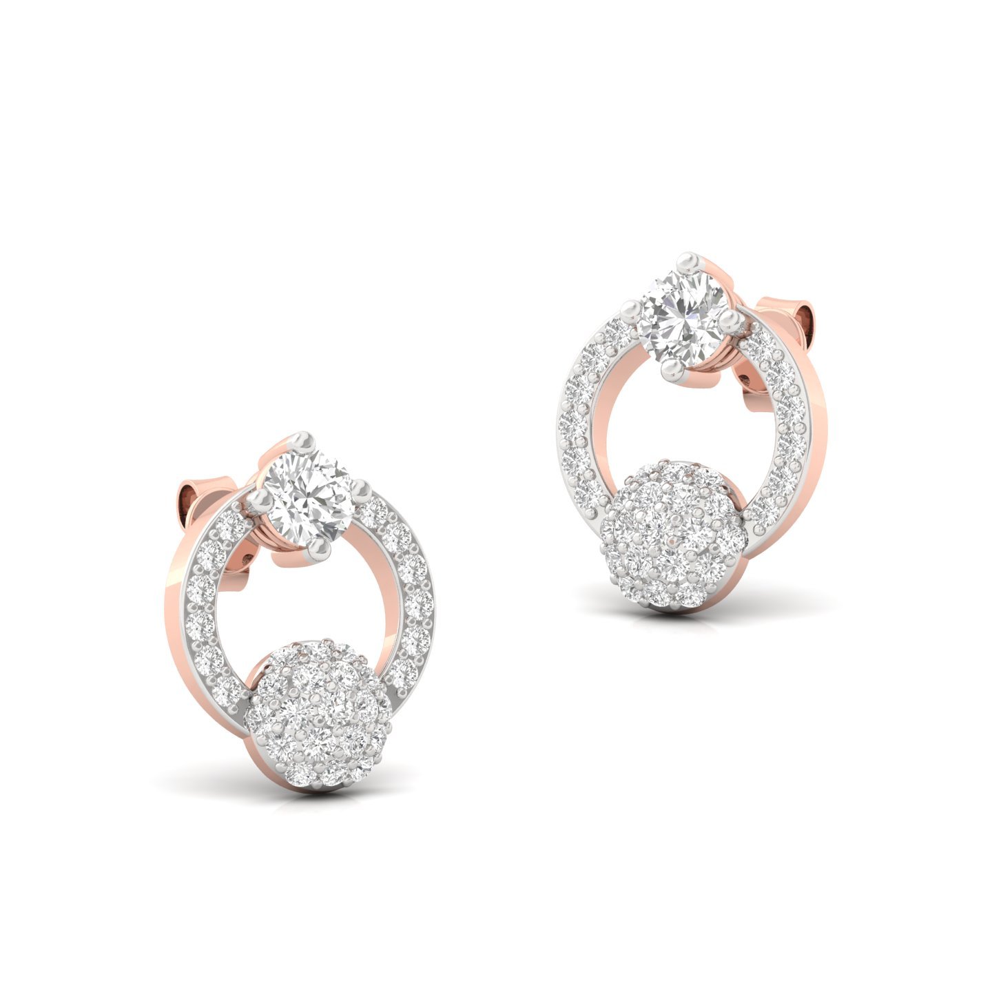 Round Cut Diamond Halo Circle Stud Earrings (1 Pair) | Lab Grown CVD Diamond Cluster Studs | 925 Silver | 10K | 14K | 18K - View 3