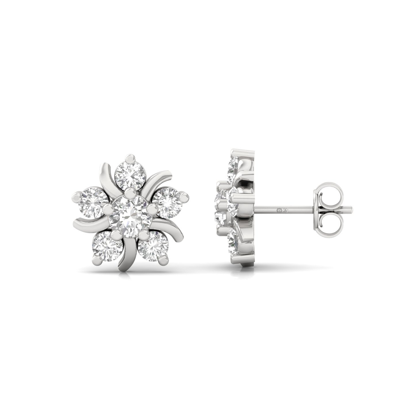 Round Cut Diamond Floral Stud Earrings (1 Pair) | Lab Grown CVD Diamond Flower-Inspired Earrings | 925 Silver | 10K | 14K | 18K - Main View