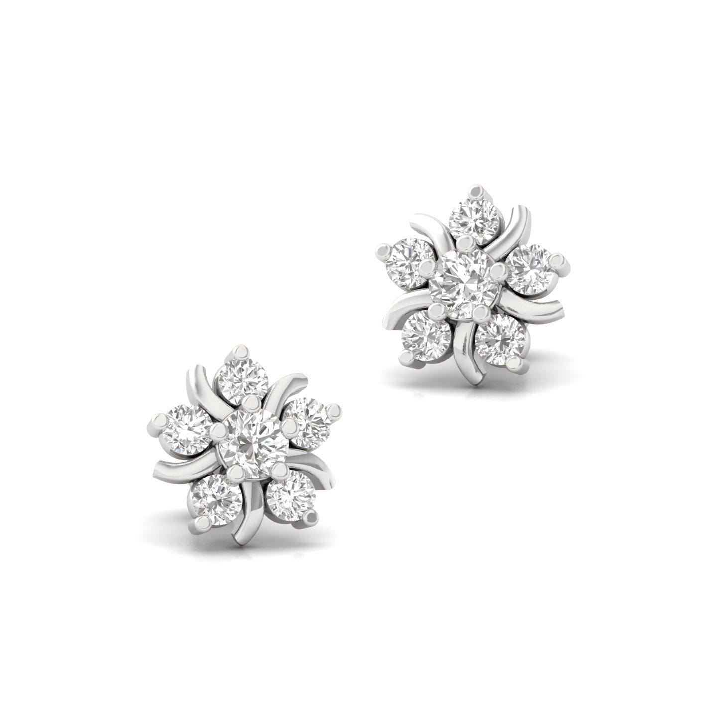 Round Cut Diamond Floral Stud Earrings (1 Pair) | Lab Grown CVD Diamond Flower-Inspired Earrings | 925 Silver | 10K | 14K | 18K - View 3