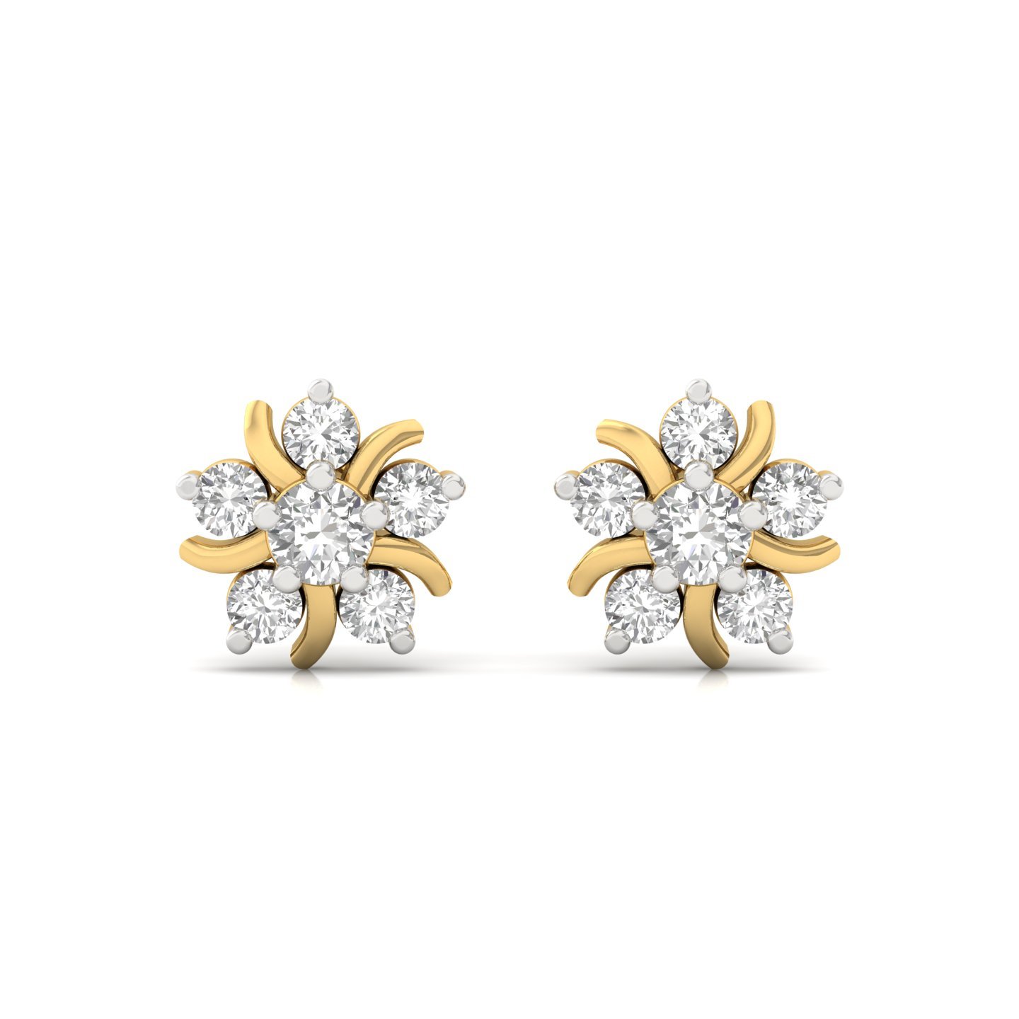 Round Cut Diamond Floral Stud Earrings (1 Pair) | Lab Grown CVD Diamond Flower-Inspired Earrings | 925 Silver | 10K | 14K | 18K - View 2