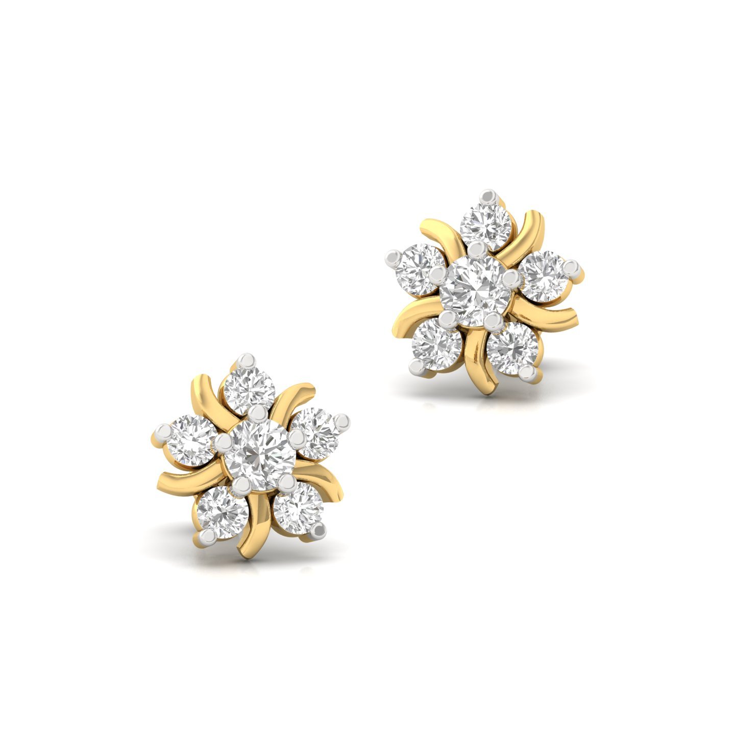 Round Cut Diamond Floral Stud Earrings (1 Pair) | Lab Grown CVD Diamond Flower-Inspired Earrings | 925 Silver | 10K | 14K | 18K - View 3