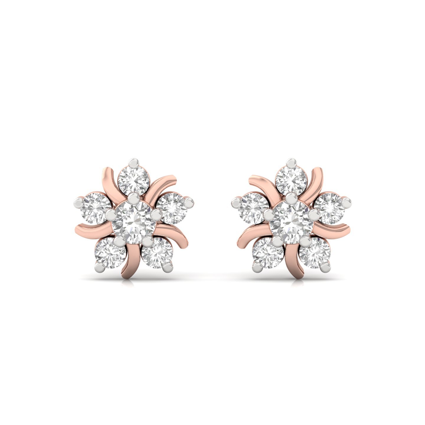 Round Cut Diamond Floral Stud Earrings (1 Pair) | Lab Grown CVD Diamond Flower-Inspired Earrings | 925 Silver | 10K | 14K | 18K - View 2