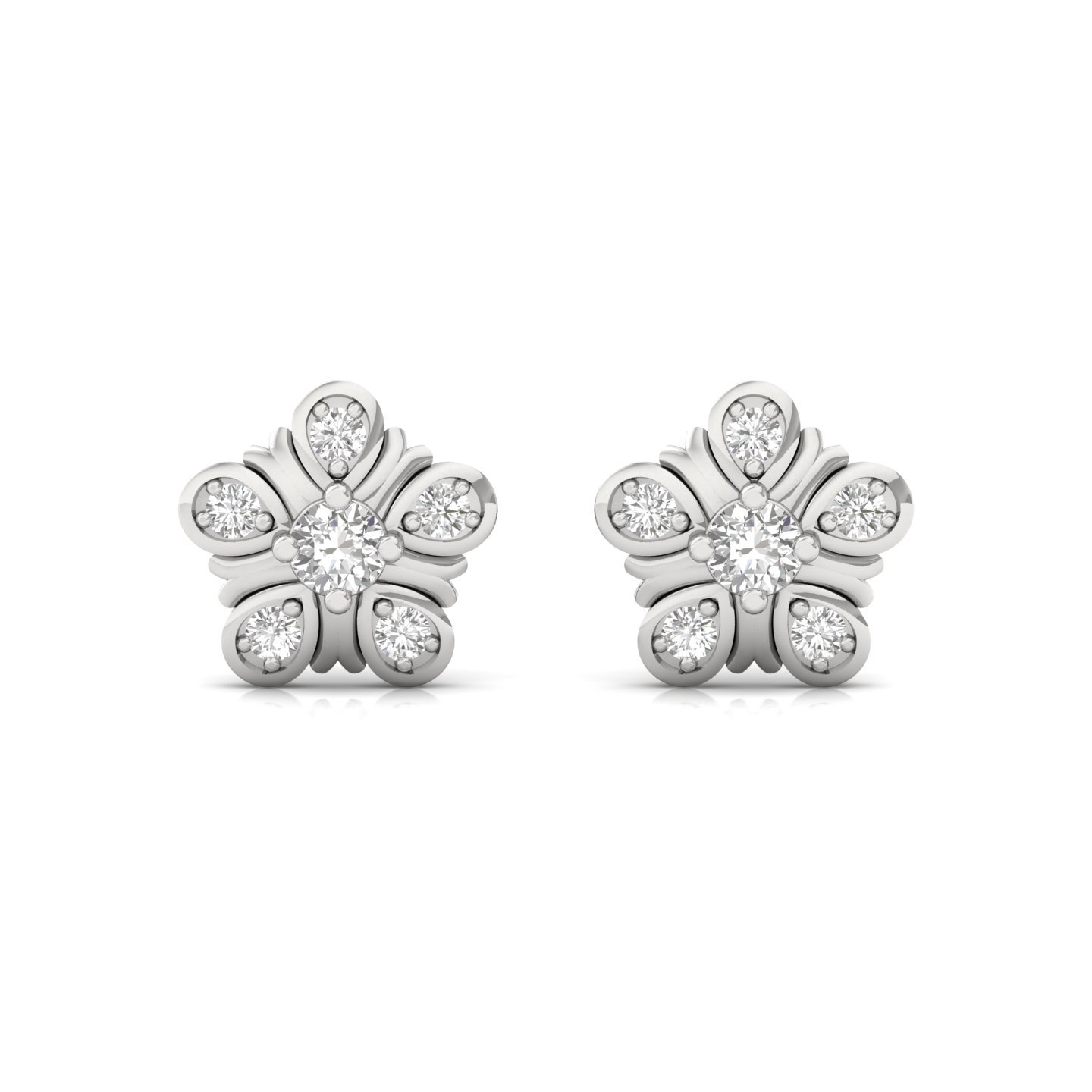 Round Cut Diamond Floral Stud Earrings (1 Pair) | Lab Grown CVD Diamond Flower-Inspired Studs | 925 Silver | 10K | 14K | 18K - View 2