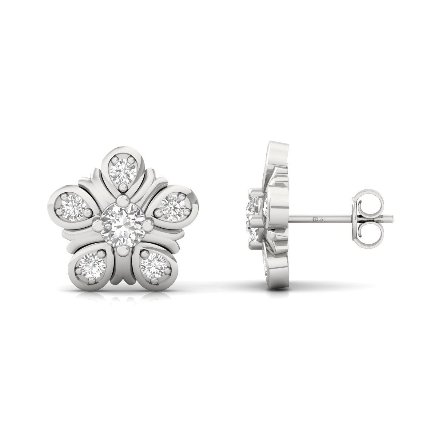 Round Cut Diamond Floral Stud Earrings (1 Pair) | Lab Grown CVD Diamond Flower-Inspired Studs | 925 Silver | 10K | 14K | 18K - Main View