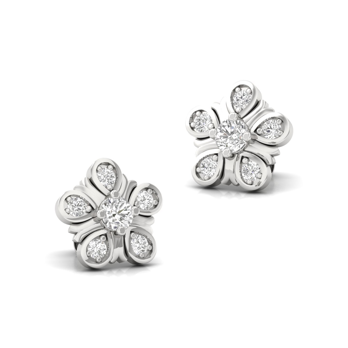 Round Cut Diamond Floral Stud Earrings (1 Pair) | Lab Grown CVD Diamond Flower-Inspired Studs | 925 Silver | 10K | 14K | 18K - View 3