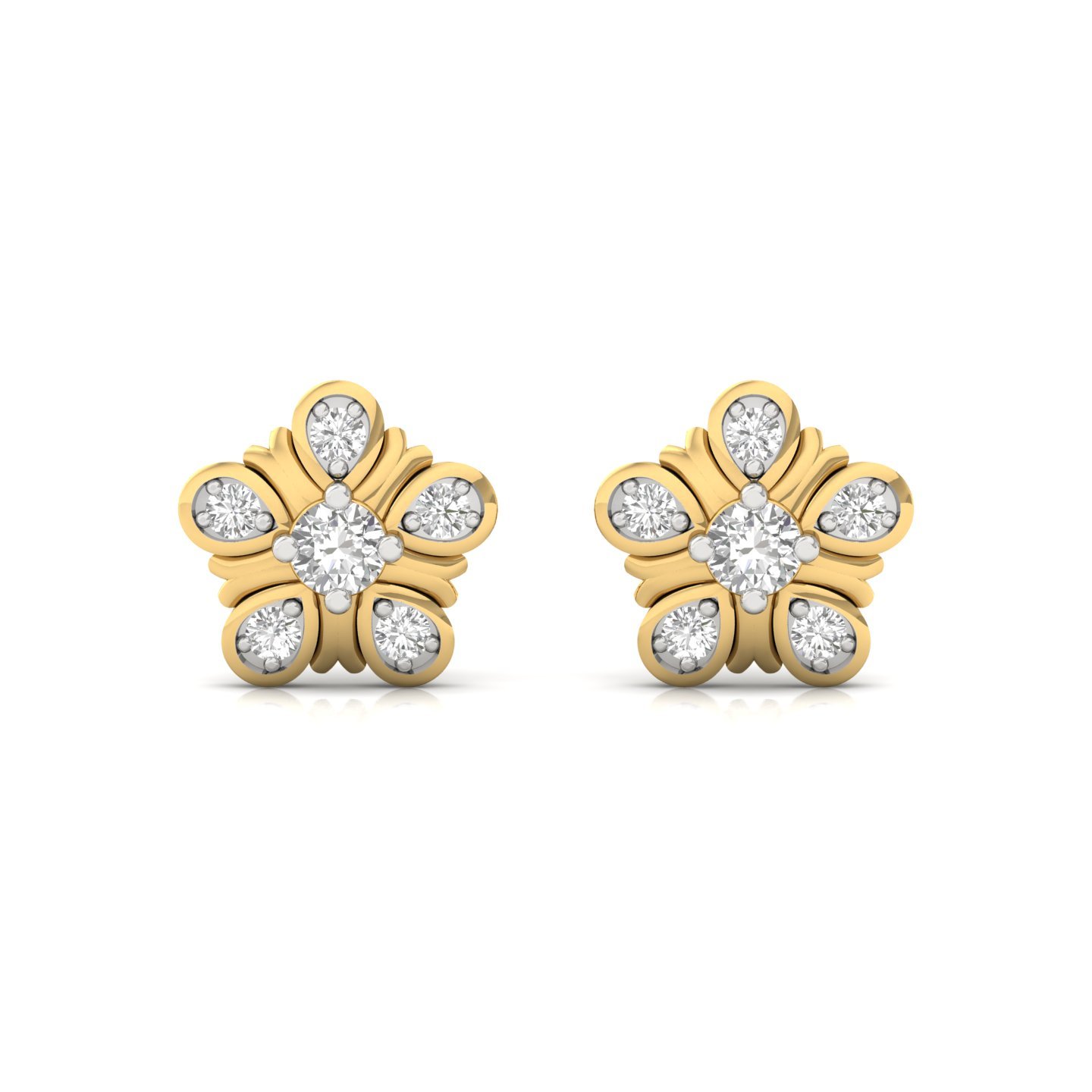 Round Cut Diamond Floral Stud Earrings (1 Pair) | Lab Grown CVD Diamond Flower-Inspired Studs | 925 Silver | 10K | 14K | 18K - View 2