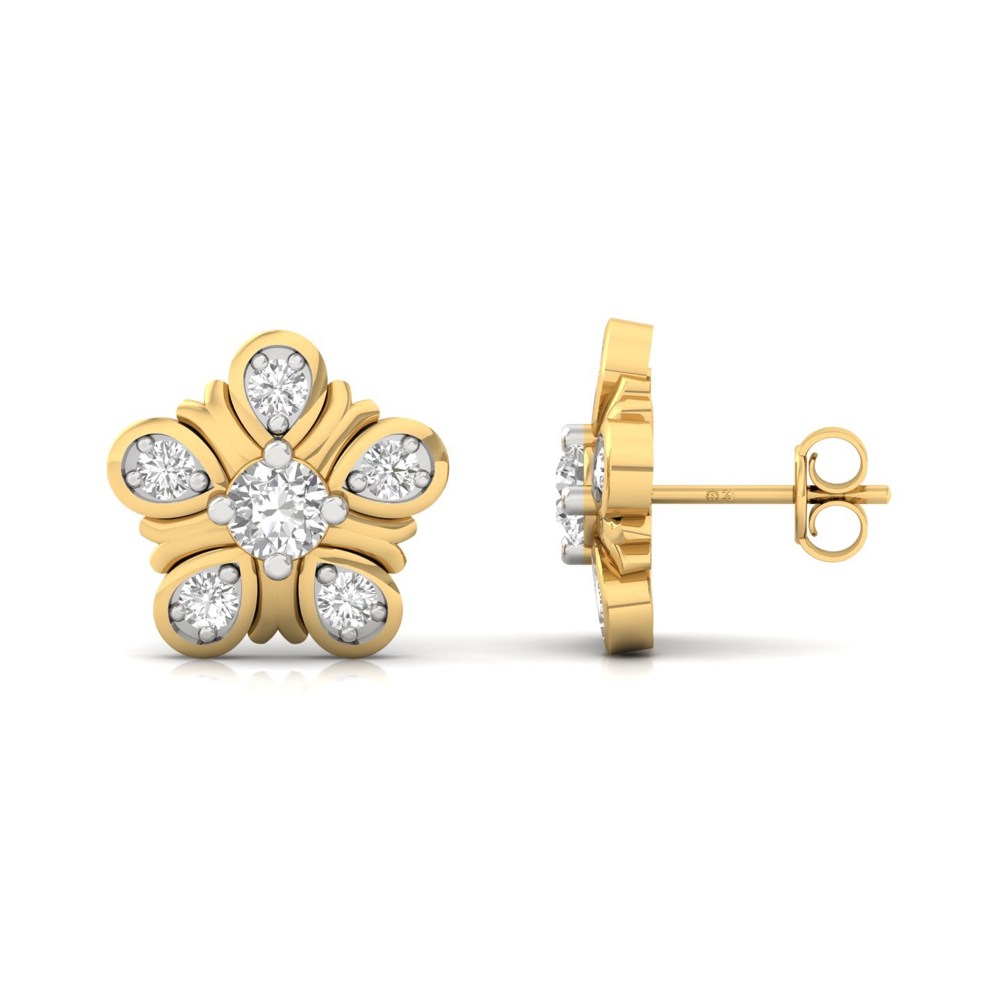 Round Cut Diamond Floral Stud Earrings (1 Pair) | Lab Grown CVD Diamond Flower-Inspired Studs | 925 Silver | 10K | 14K | 18K - Gold Main View