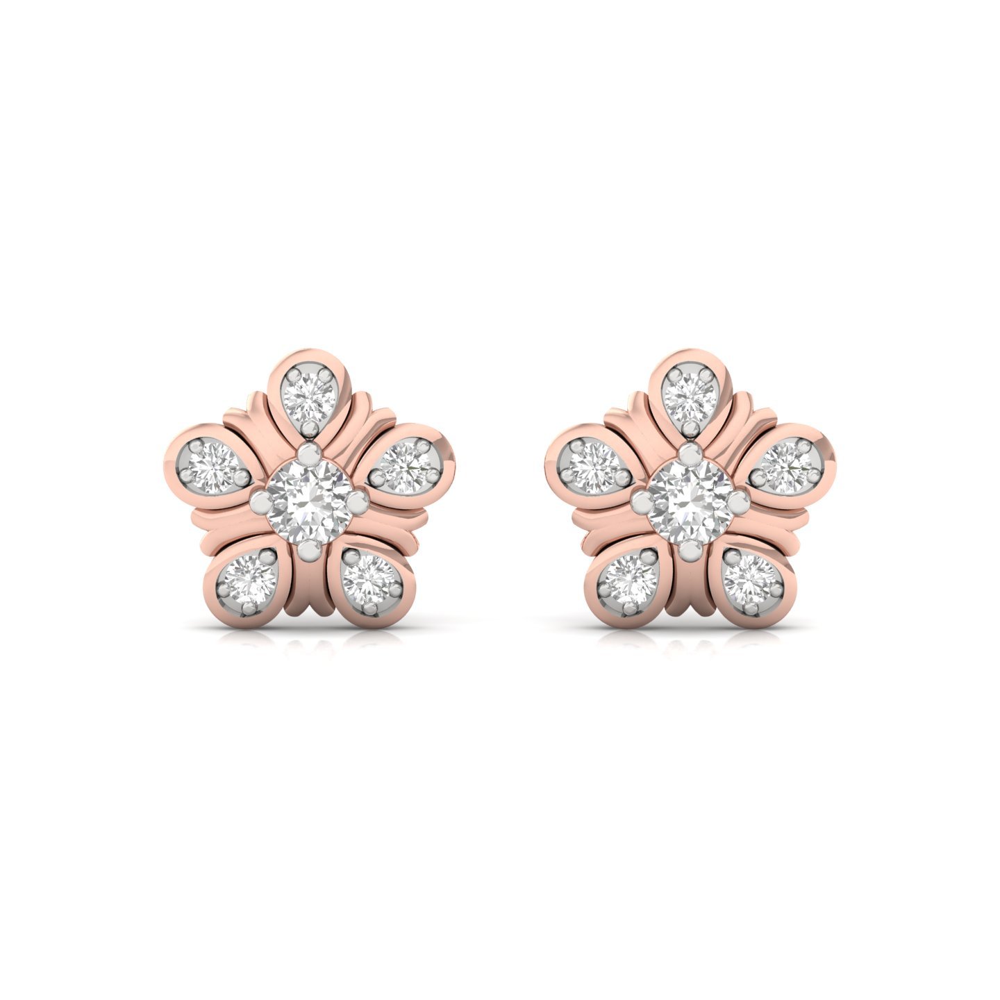 Round Cut Diamond Floral Stud Earrings (1 Pair) | Lab Grown CVD Diamond Flower-Inspired Studs | 925 Silver | 10K | 14K | 18K - View 2