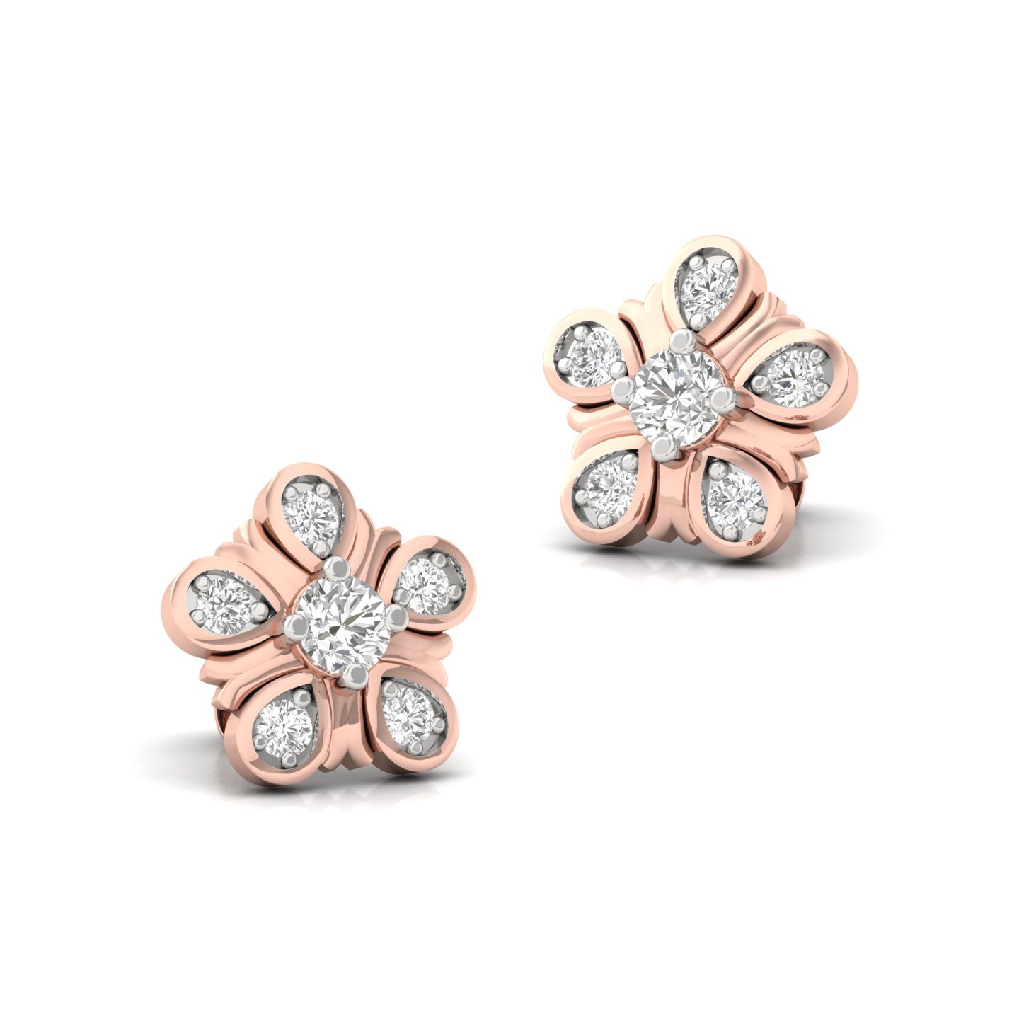 Round Cut Diamond Floral Stud Earrings (1 Pair) | Lab Grown CVD Diamond Flower-Inspired Studs | 925 Silver | 10K | 14K | 18K - View 3