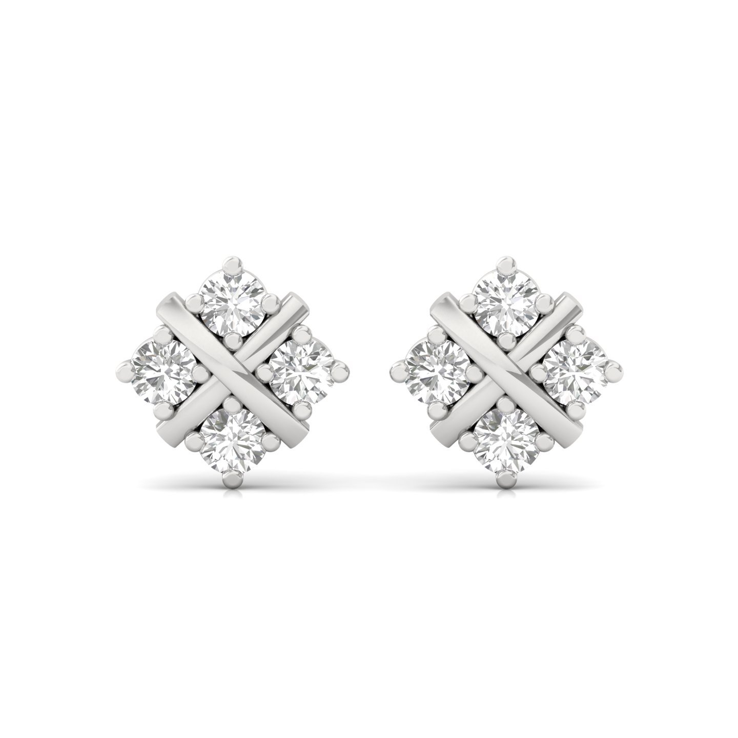 Round Cut Diamond Criss-Cross Stud Earrings (1 Pair) | Lab Grown CVD Diamond Modern Studs | 925 Silver | 10K | 14K | 18K - View 2