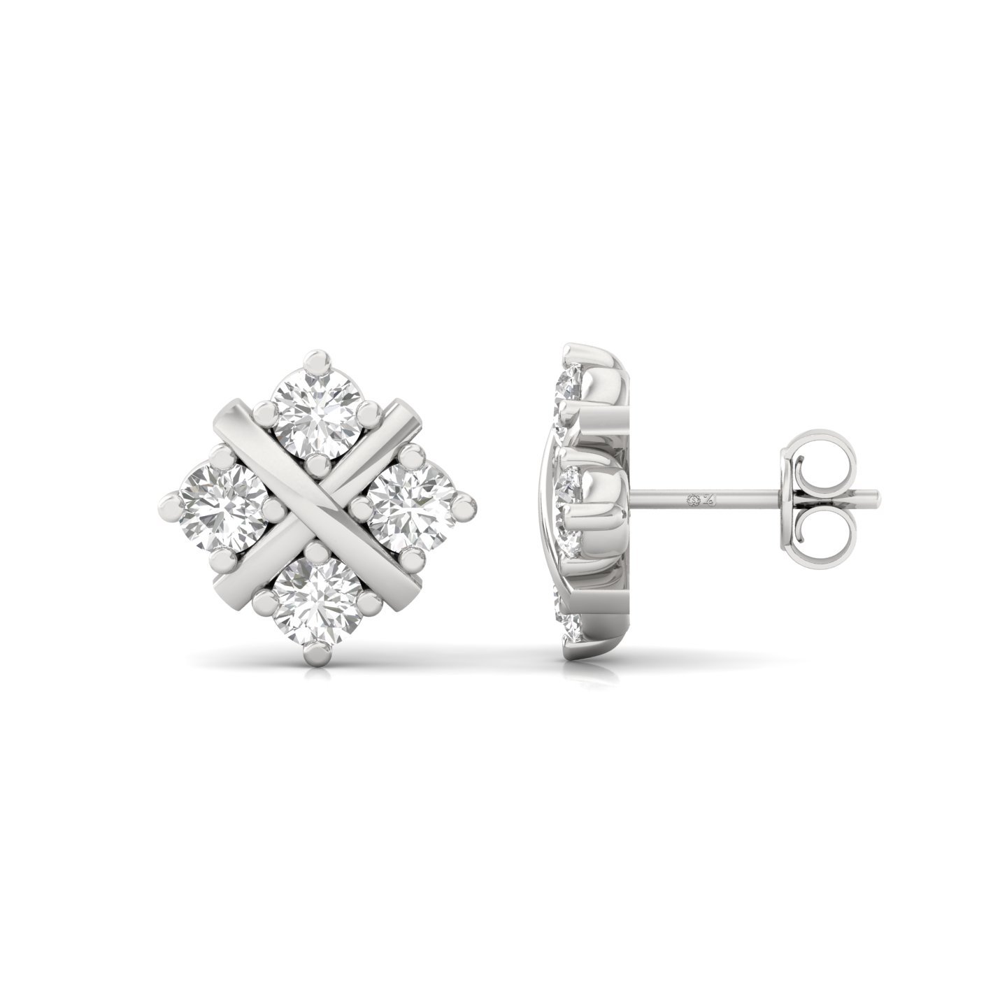 Round Cut Diamond Criss-Cross Stud Earrings (1 Pair) | Lab Grown CVD Diamond Modern Studs | 925 Silver | 10K | 14K | 18K - Main View