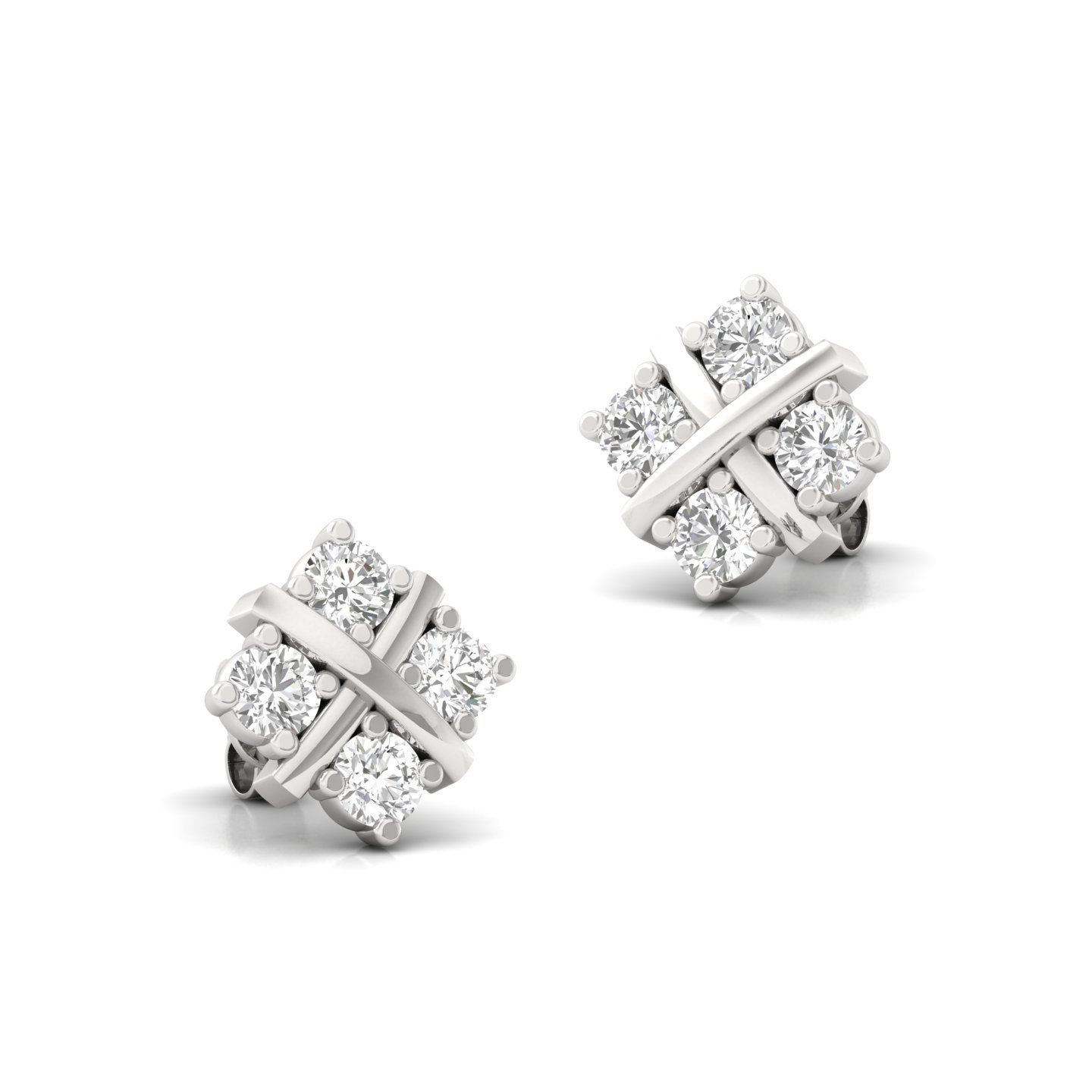 Round Cut Diamond Criss-Cross Stud Earrings (1 Pair) | Lab Grown CVD Diamond Modern Studs | 925 Silver | 10K | 14K | 18K - View 3