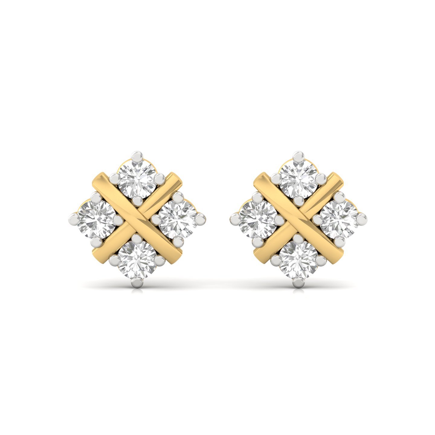 Round Cut Diamond Criss-Cross Stud Earrings (1 Pair) | Lab Grown CVD Diamond Modern Studs | 925 Silver | 10K | 14K | 18K - View 2