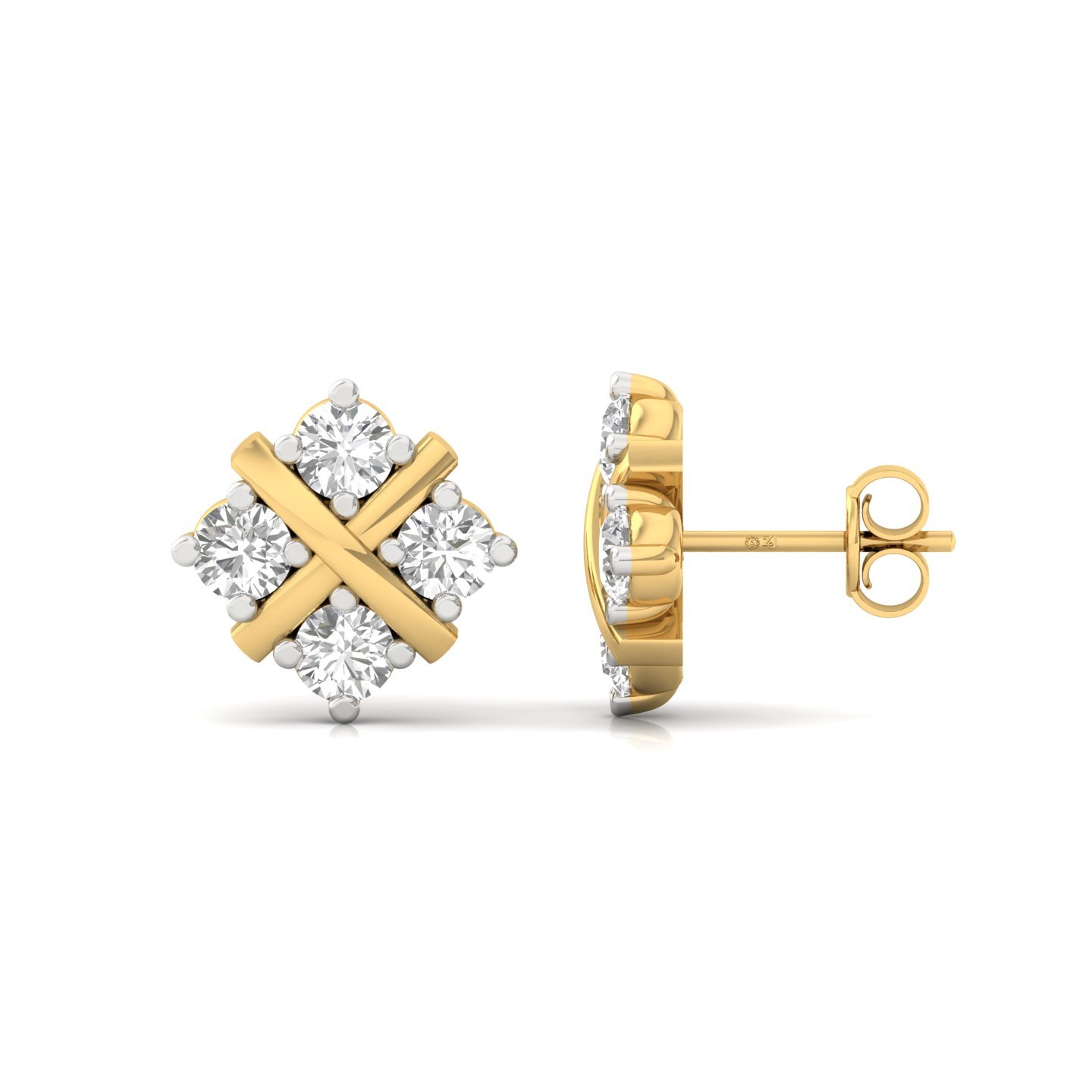 Round Cut Diamond Criss-Cross Stud Earrings (1 Pair) | Lab Grown CVD Diamond Modern Studs | 925 Silver | 10K | 14K | 18K - Gold Main View