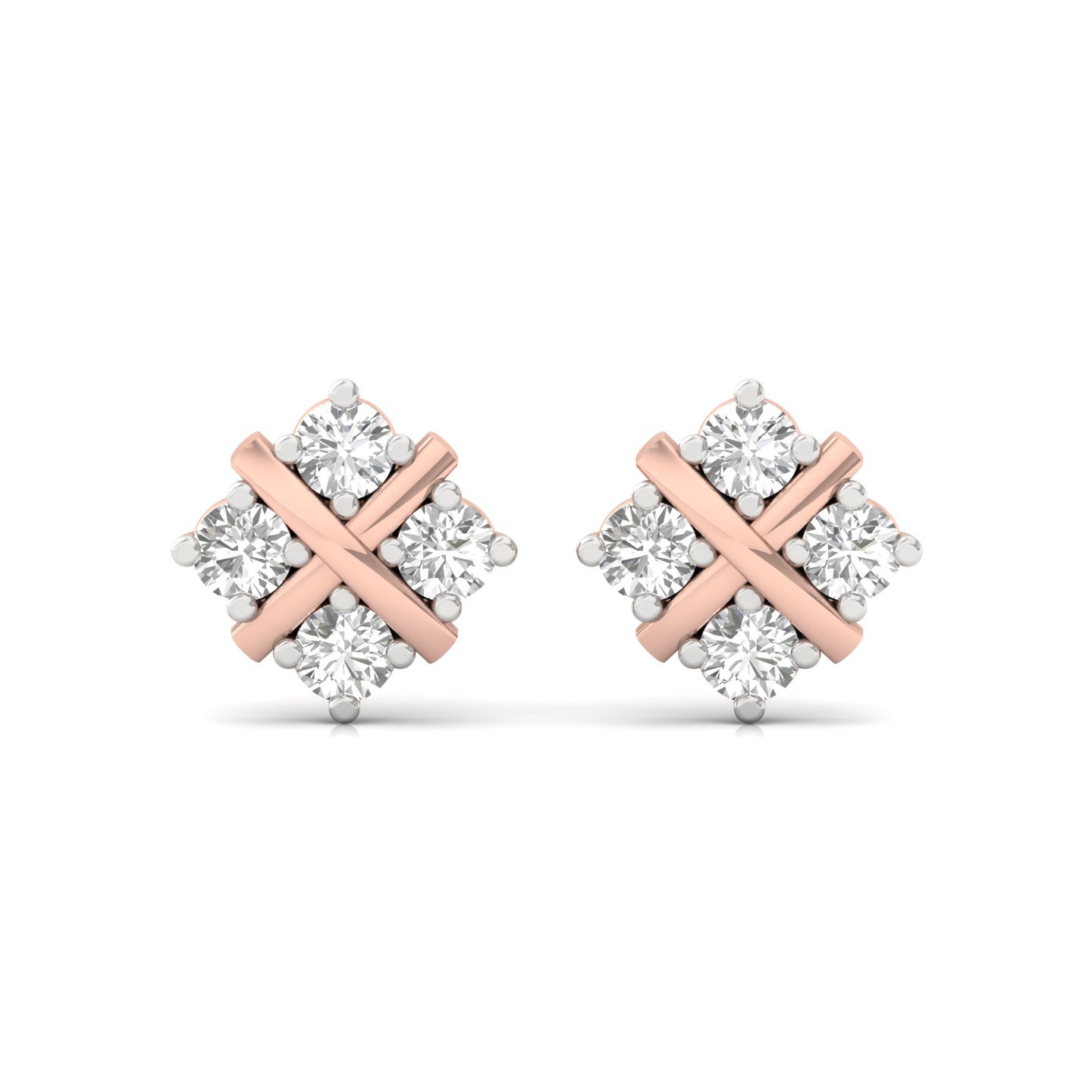 Round Cut Diamond Criss-Cross Stud Earrings (1 Pair) | Lab Grown CVD Diamond Modern Studs | 925 Silver | 10K | 14K | 18K - View 2