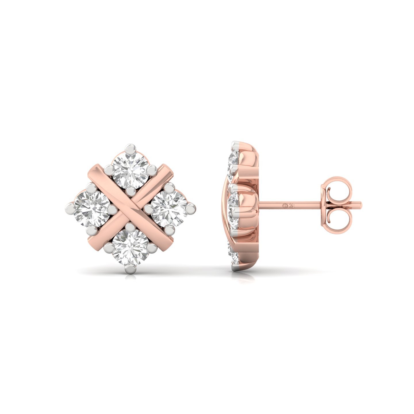 Round Cut Diamond Criss-Cross Stud Earrings (1 Pair) | Lab Grown CVD Diamond Modern Studs | 925 Silver | 10K | 14K | 18K - Rose Gold Main View